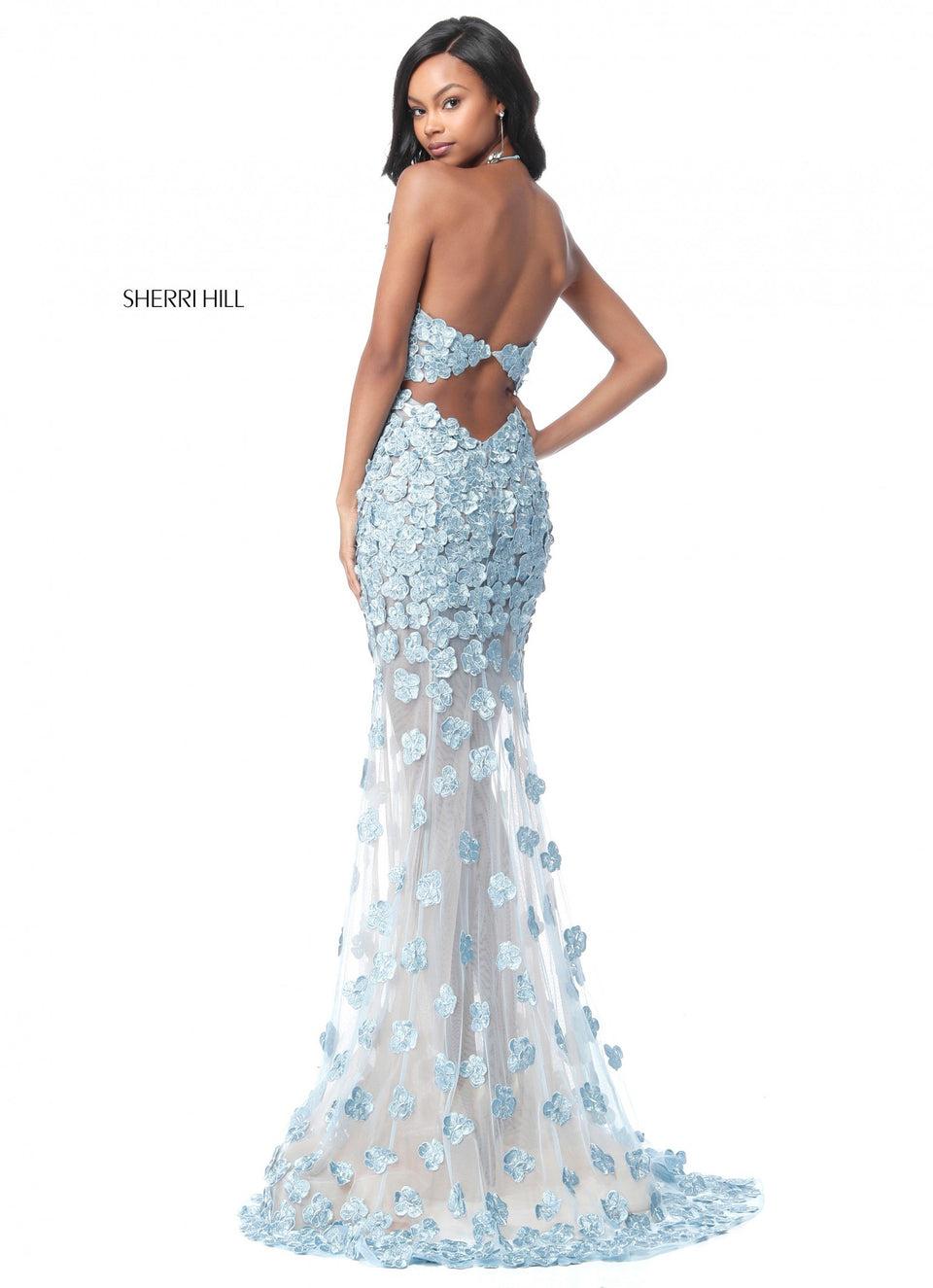 Sherri Hill Mermaid Gown With Halter Bodice And Floral Appliques