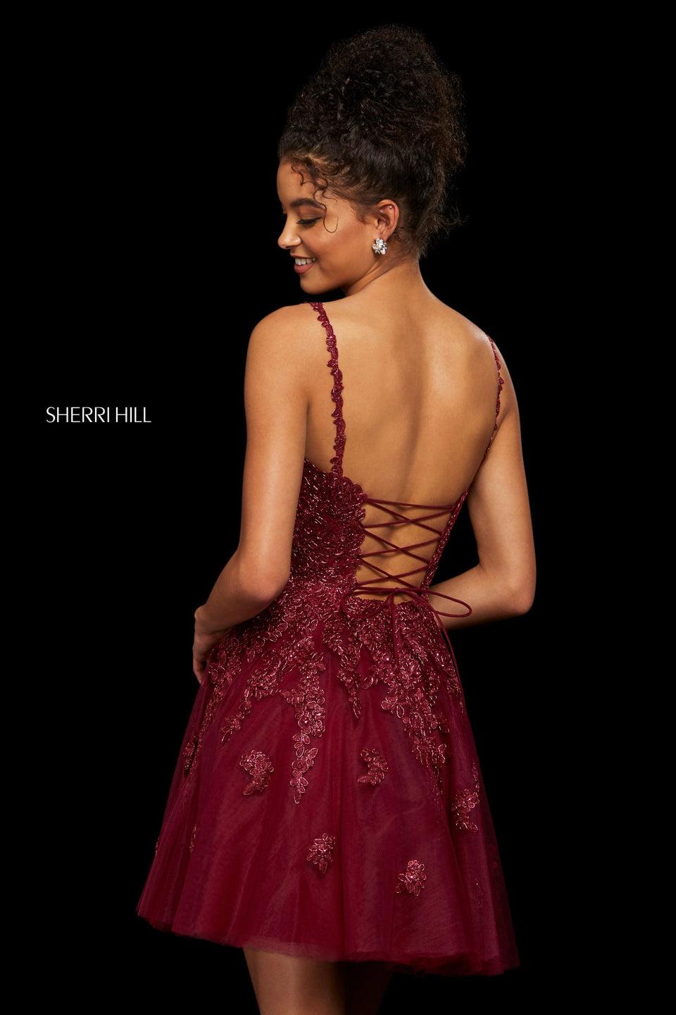 Sherri Hill Metallic Lace And Tulle A-line Cocktail Dress With Sweetheart Neckline And Corset Style Lace Up Back