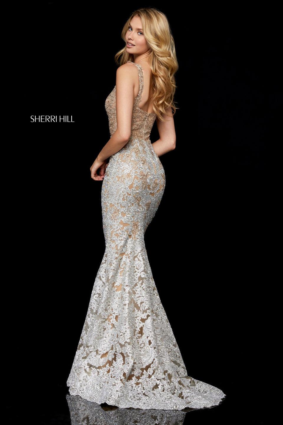 Sherri Hill Metallic Lace Mermaid Gown With Sweetheart Bodice