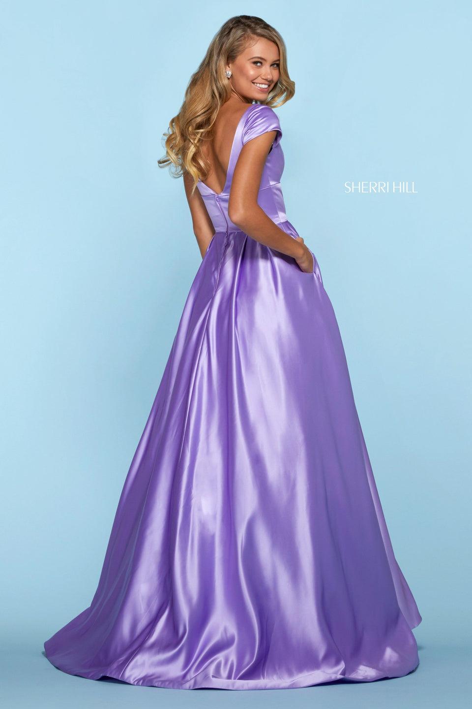 Sherri Hill Mikado A-line Dress With Straight Neckline Cap Sleeve Bodice