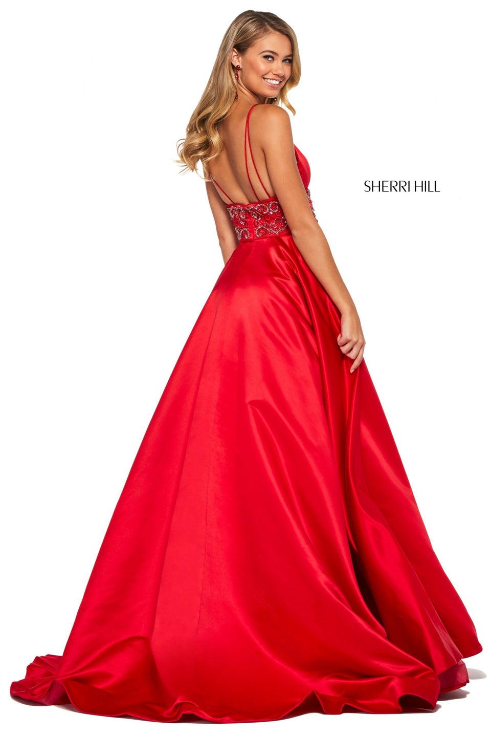 Sherri Hill Mikado A-line Dress With Sweetheart Neckline Wide Beaded Waistband And Spaghetti Straps