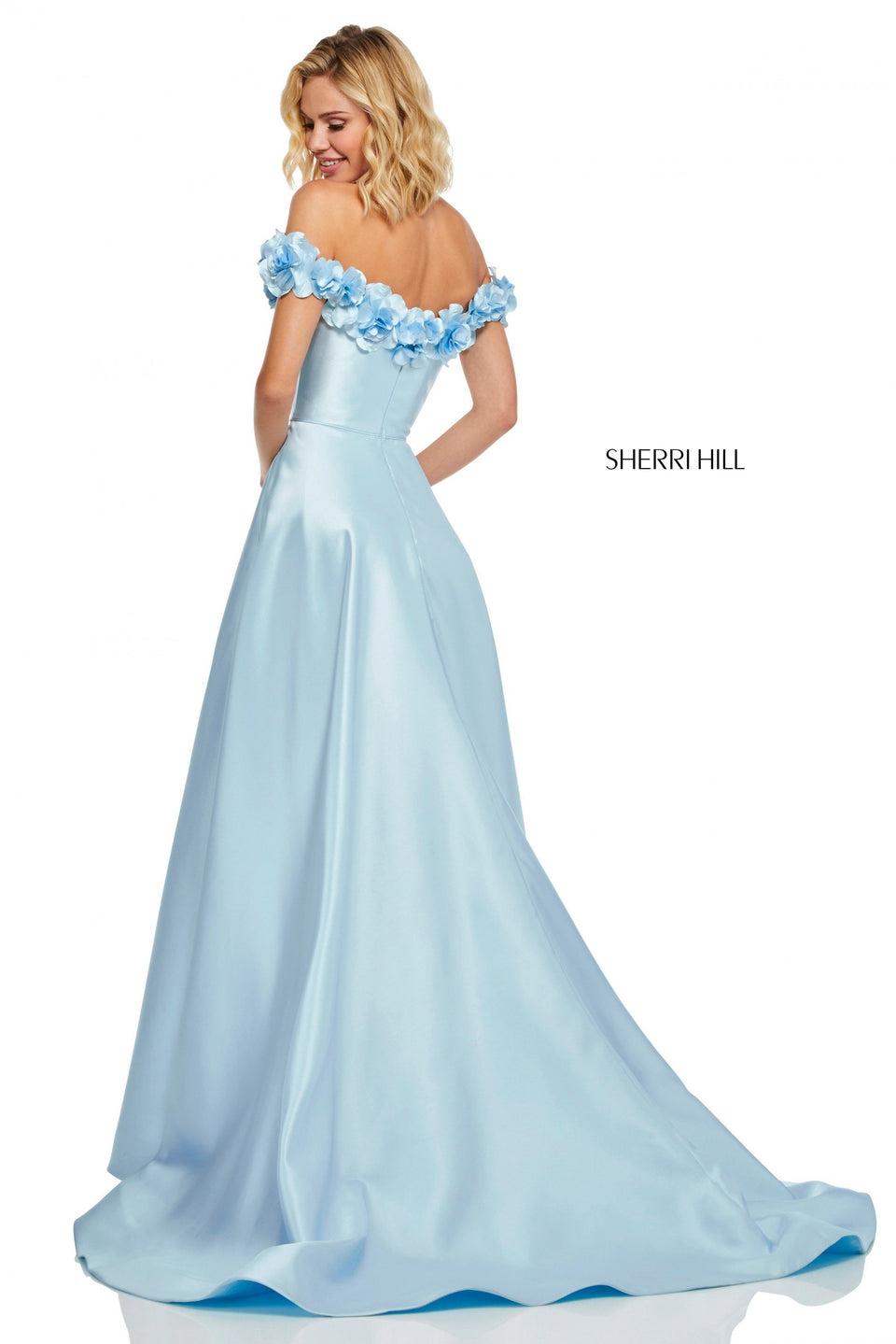 Sherri Hill Mikado A-line With Slit Skirt And 3D Floral Appliques On An Off-the-shoulder Neckline