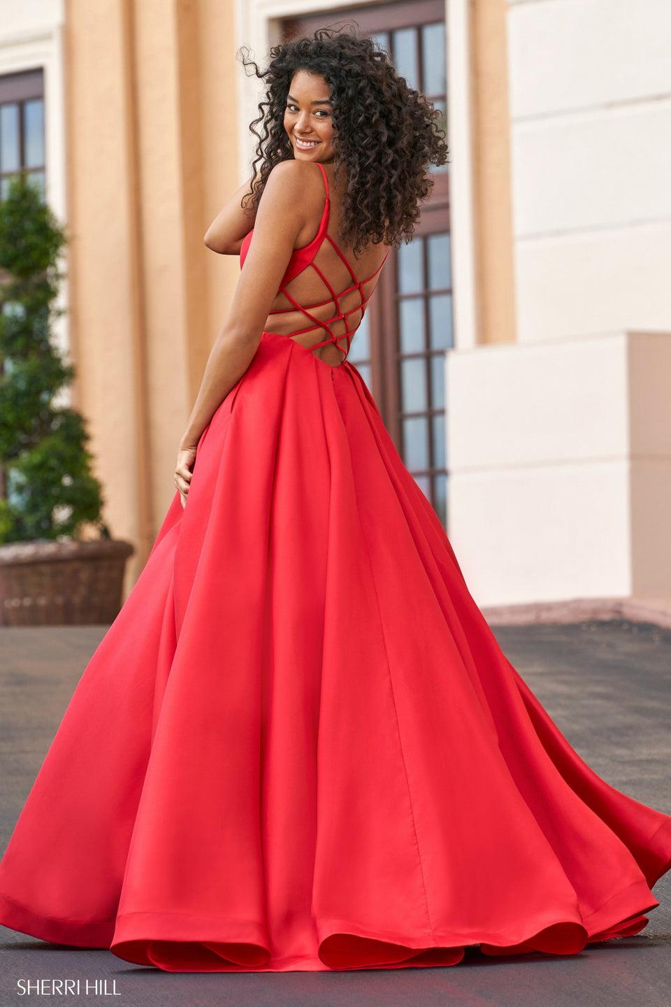 Sherri Hill Mikado A-line With Sweetheart V Neckline And Strappy Lace Back