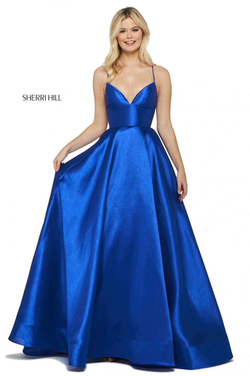 Sherri Hill Mikado A-line With Sweetheart V Neckline And Strappy Lace Up Back