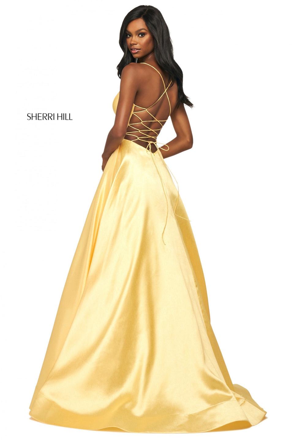 Sherri Hill Mikado A-line With Sweetheart V Neckline And Strappy Lace Up Back