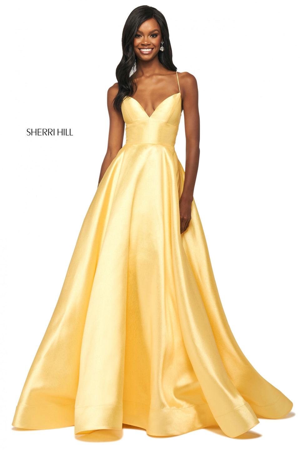 sherri hill Mikado A-line with sweetheart V neckline and strappy lace up back