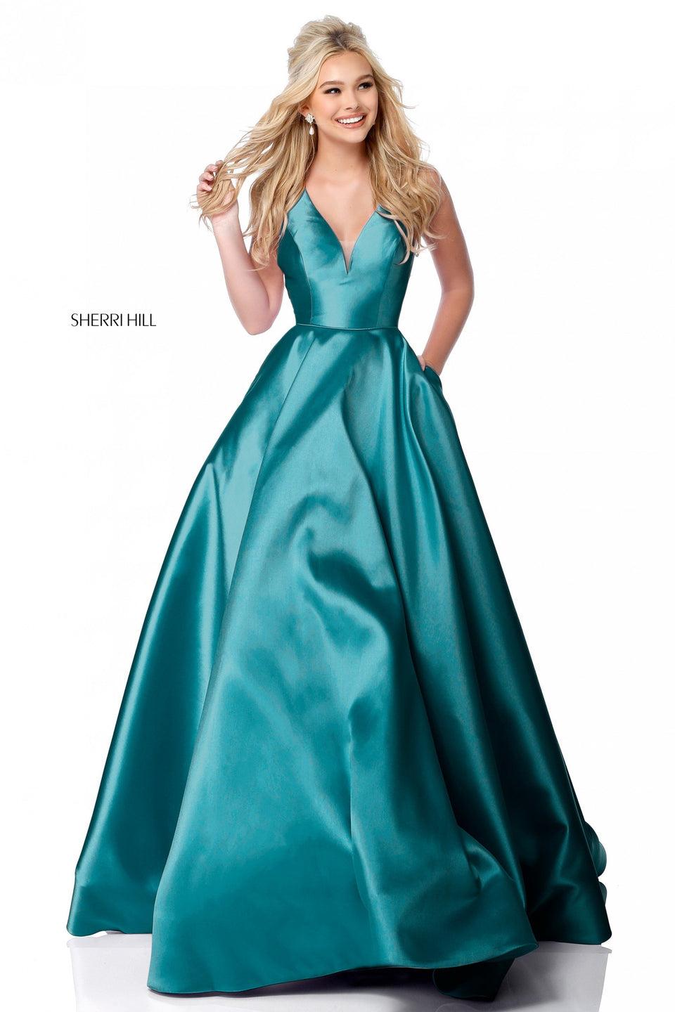 Sherri Hill Mikado Ball Gown With A Deep-V Neckline And Sides