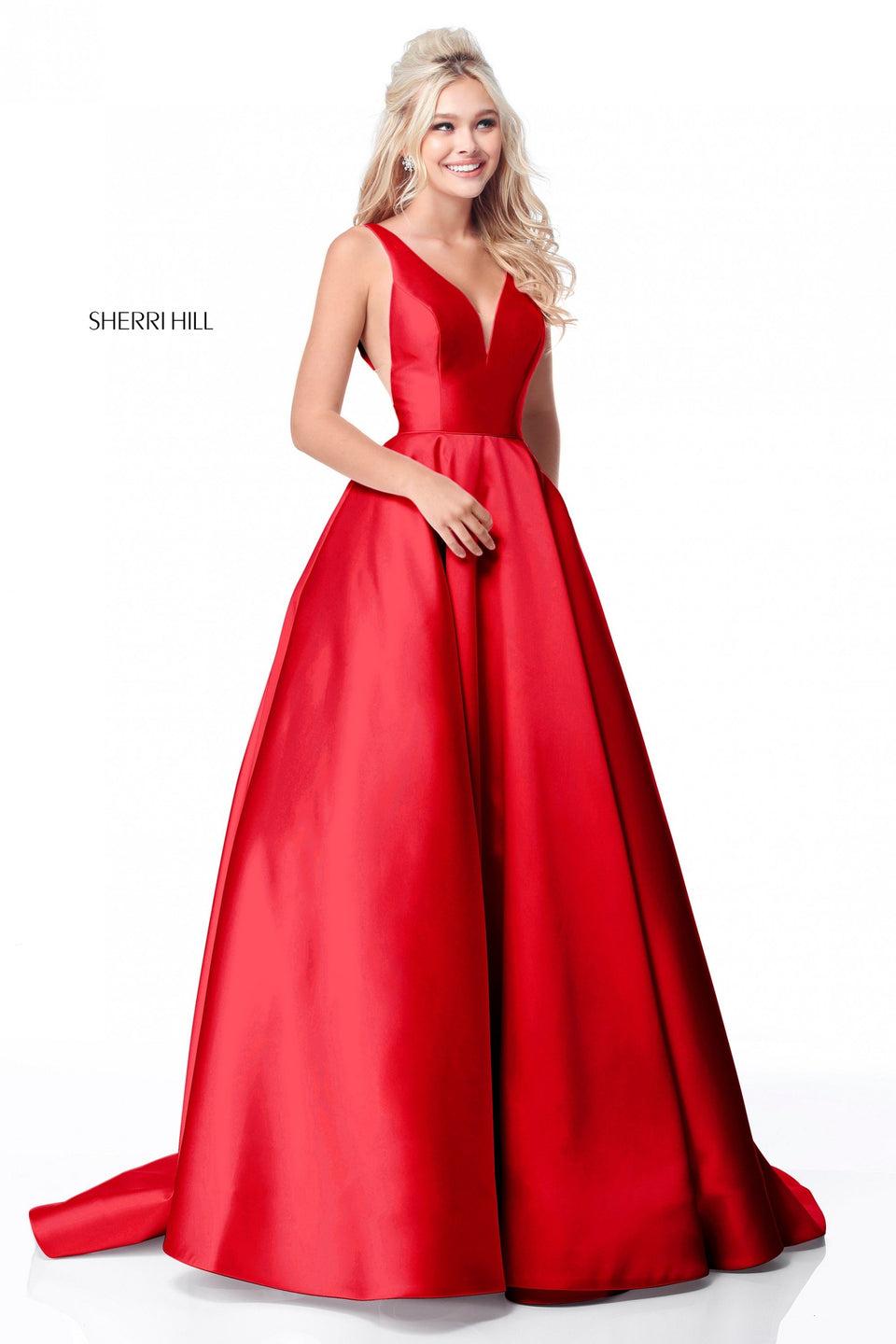 Sherri Hill Mikado Ball Gown With A Deep-V Neckline And Sides