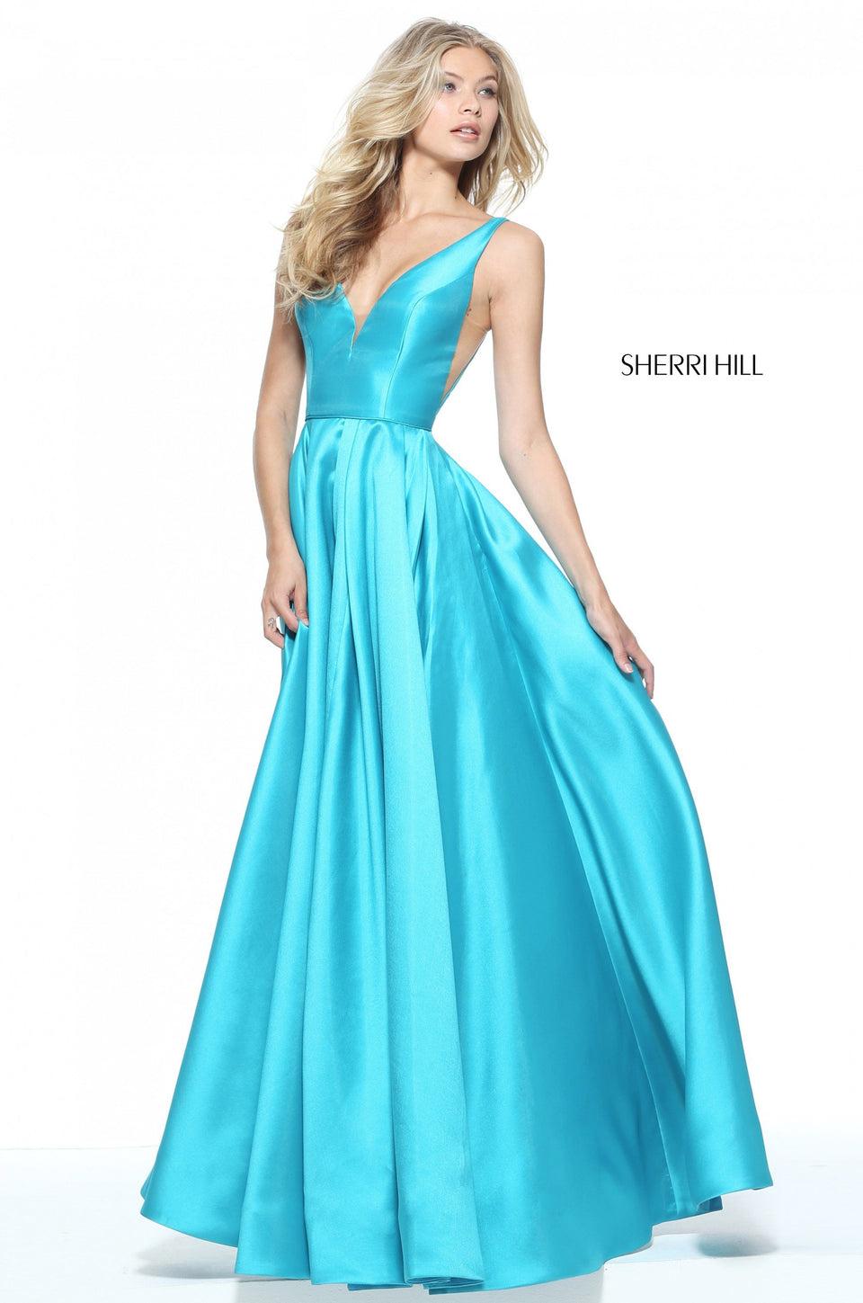 Sherri Hill Mikado Ball Gown With Cut Out Sheer Sides