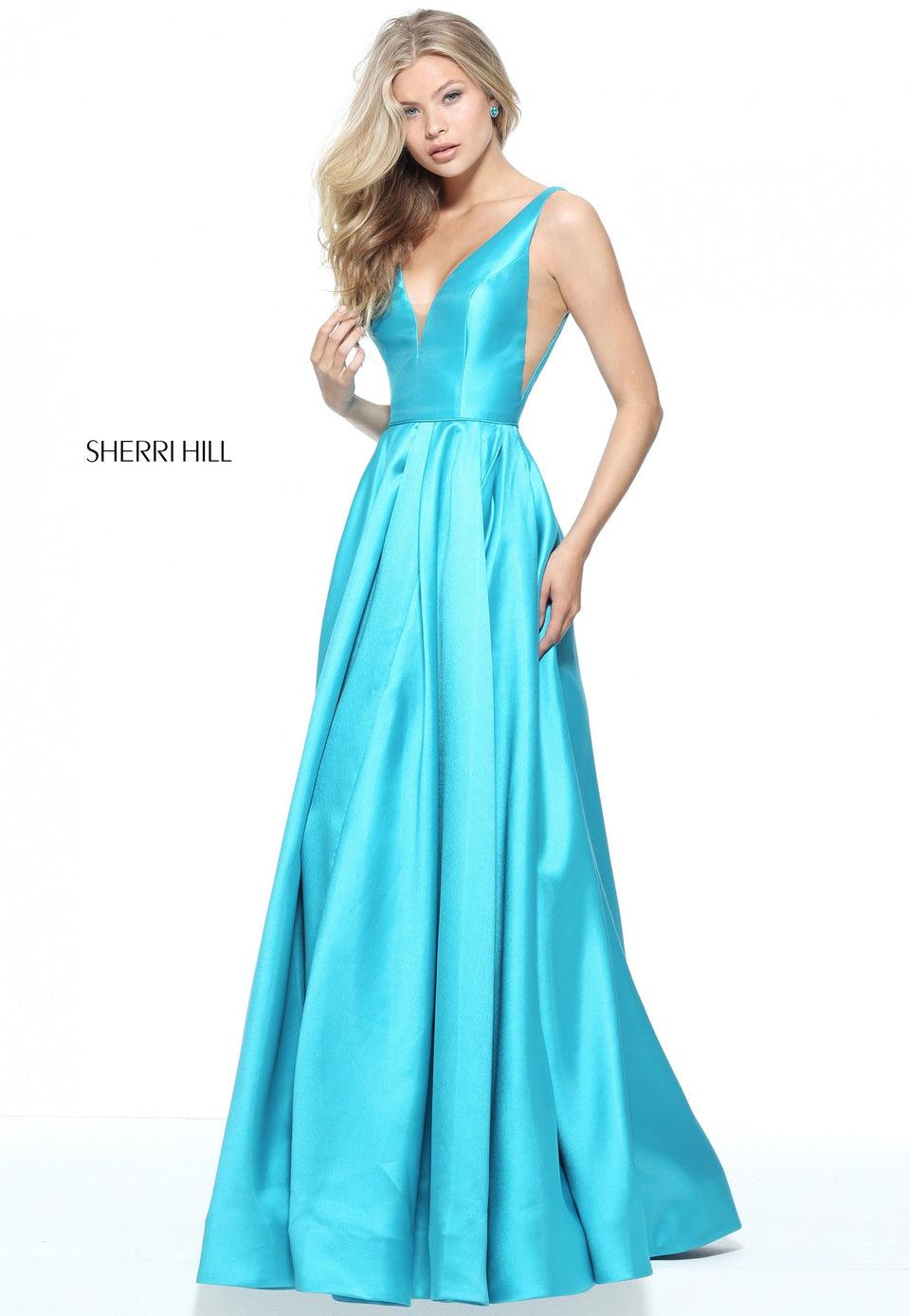 sherri hill Mikado ball gown with cut out sheer sides