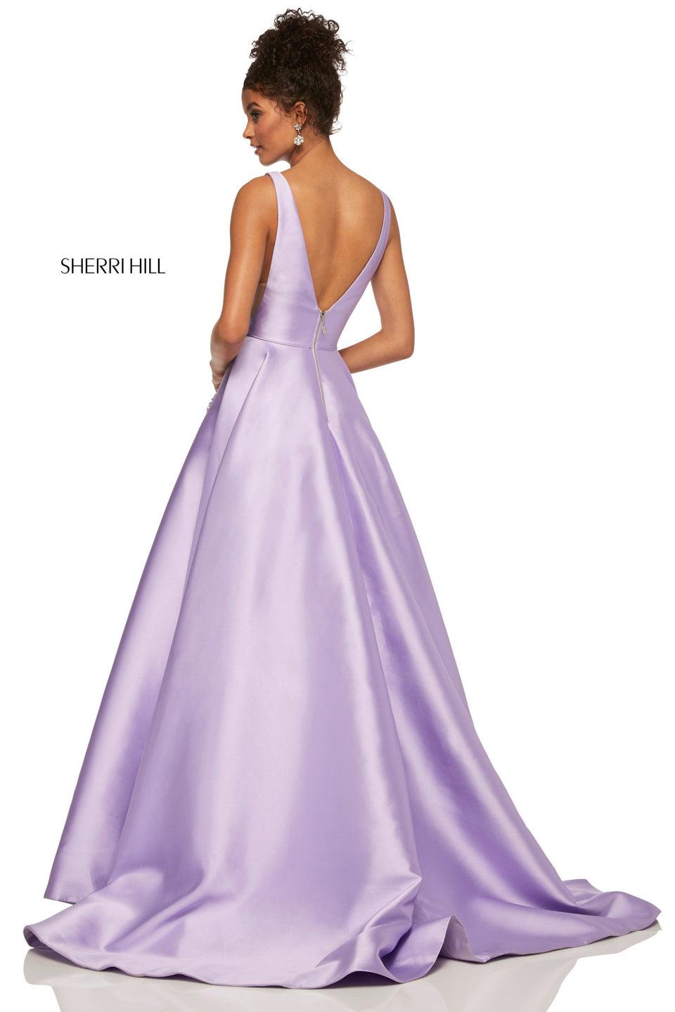 Sherri Hill Mikado Ball Gown With V-neckline And Beaded Pockets