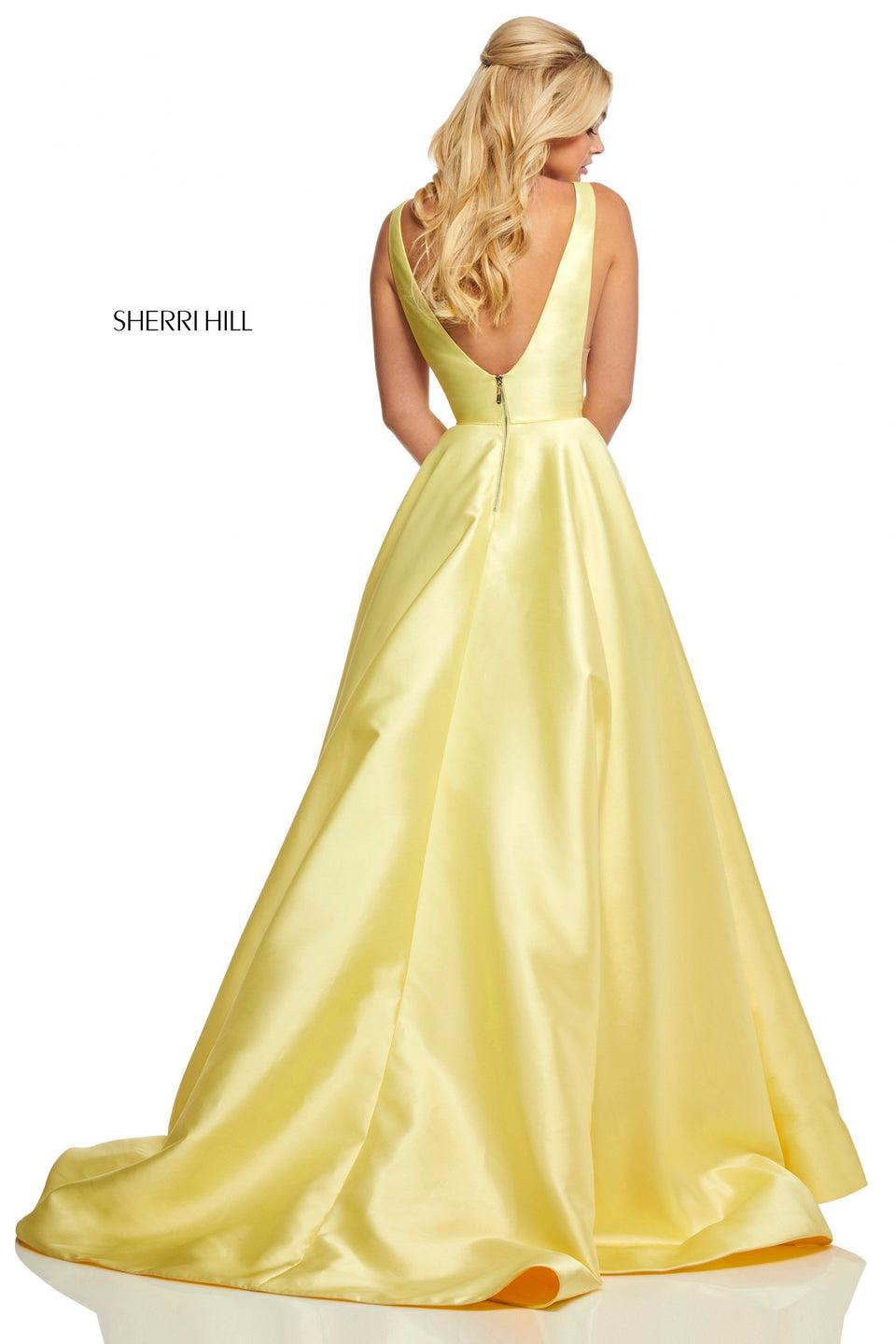 Sherri Hill Mikado Ball Gown With V-neckline And Beaded Pockets