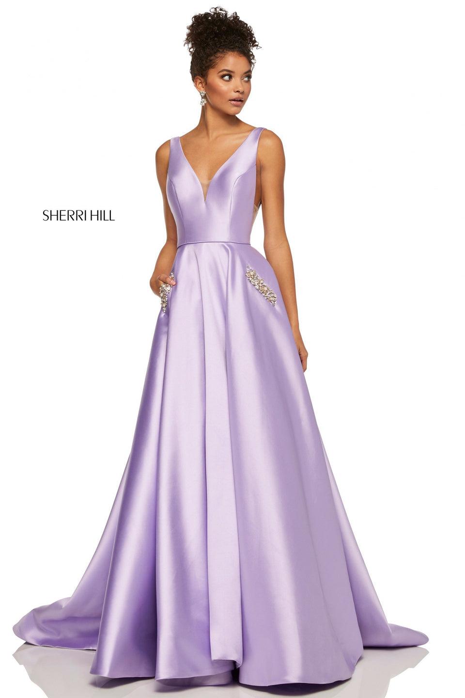 sherri hill Mikado ball gown with V-neckline and beaded pockets