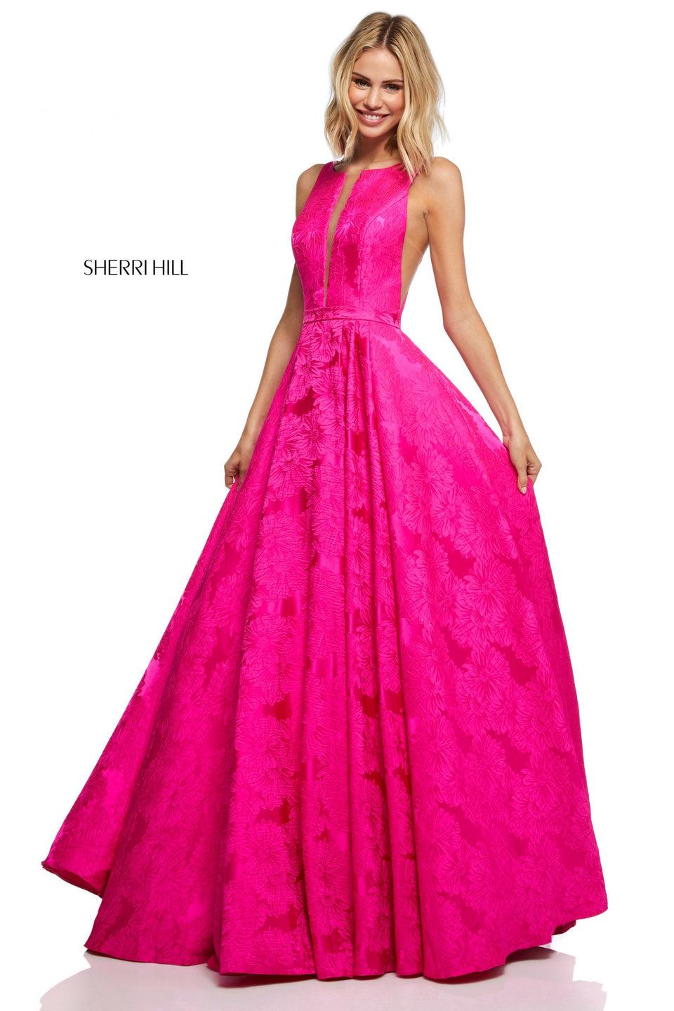 sherri hill Mikado embroidered ball gown with deep-V bodice and sides