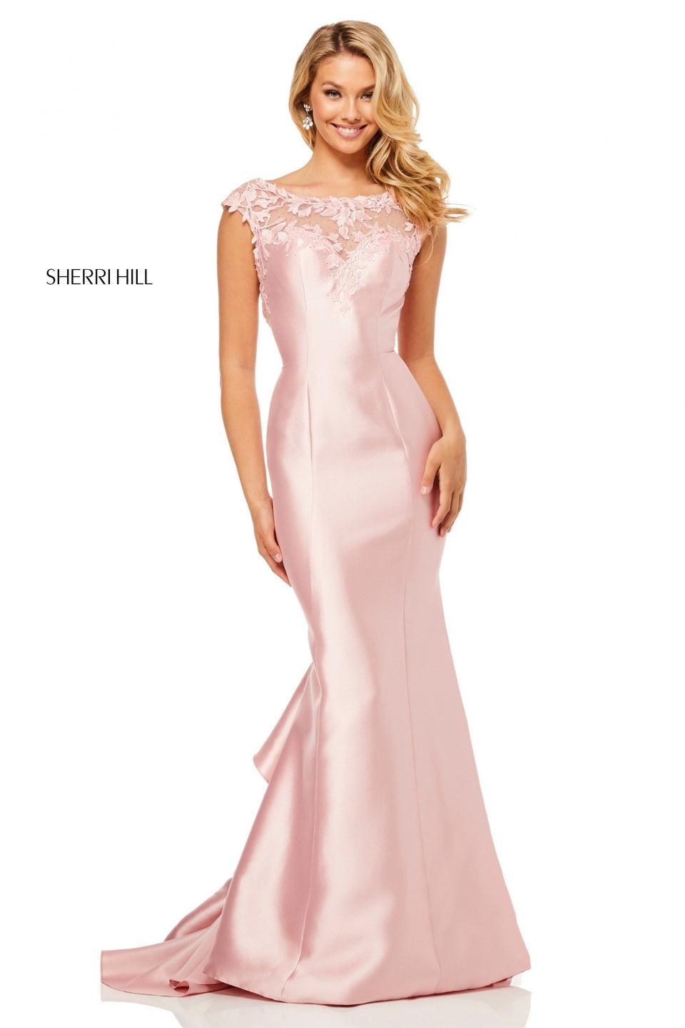 Sherri Hill Mikado Gown With Ruffle Back And Lace Detail