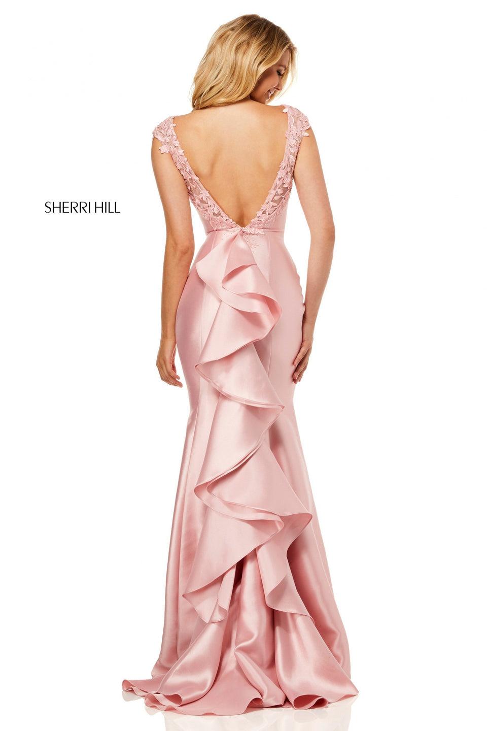 Sherri Hill Mikado Gown With Ruffle Back And Lace Detail