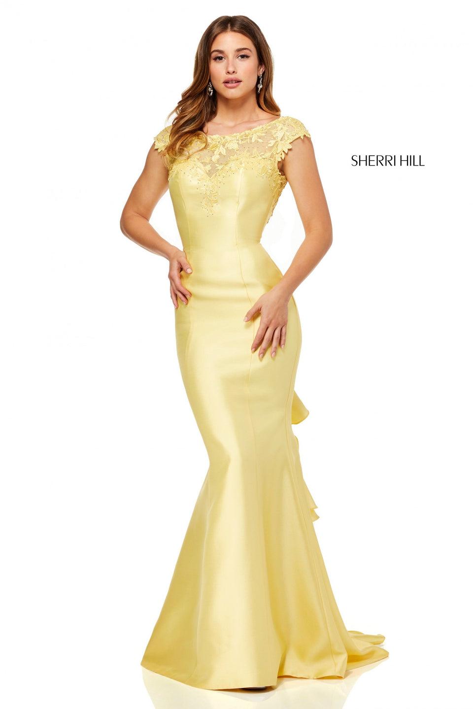 Sherri Hill Mikado Gown With Ruffle Back And Lace Detail