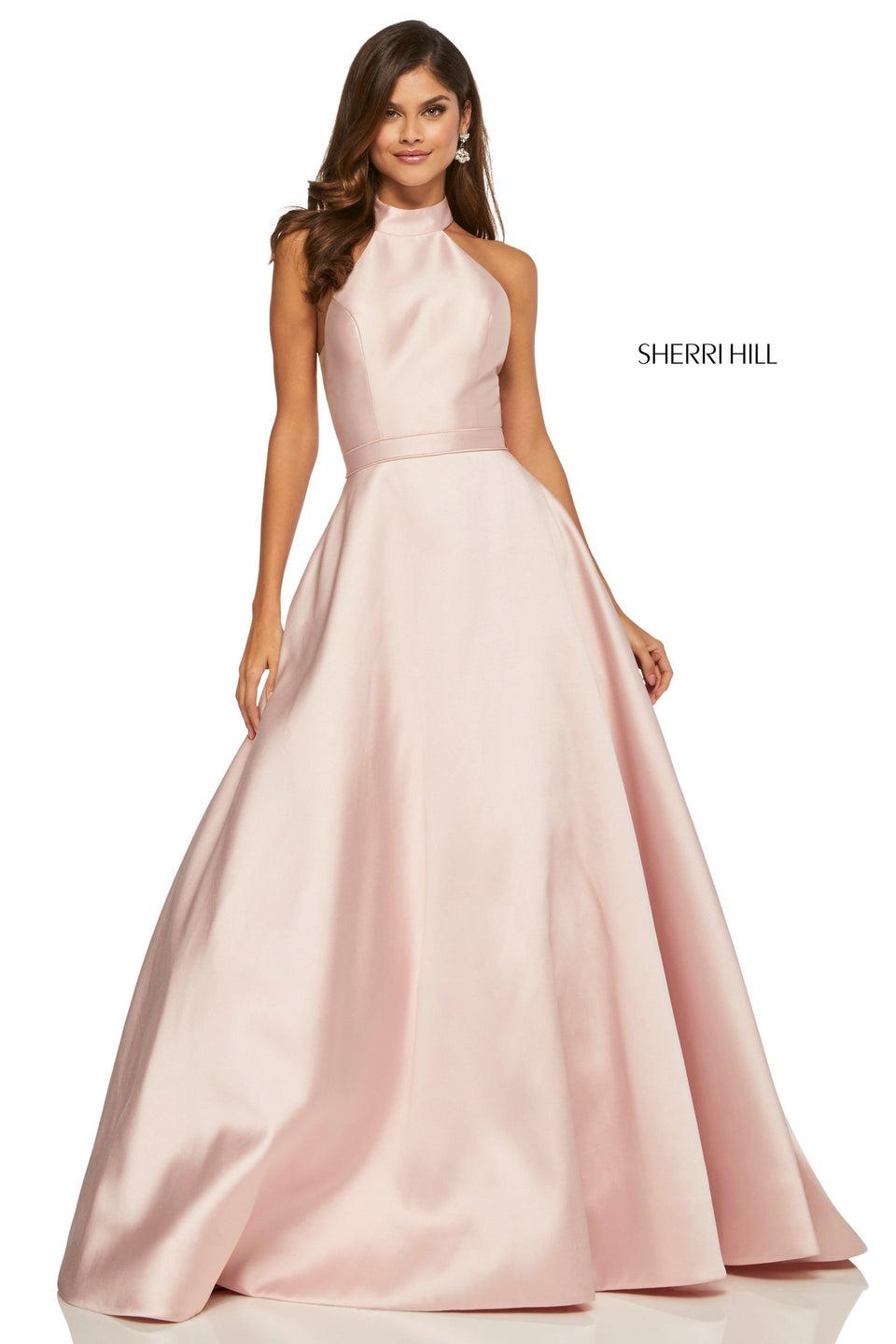 Sherri Hill Mikado High Neck Ball Gown With Lace Racerback