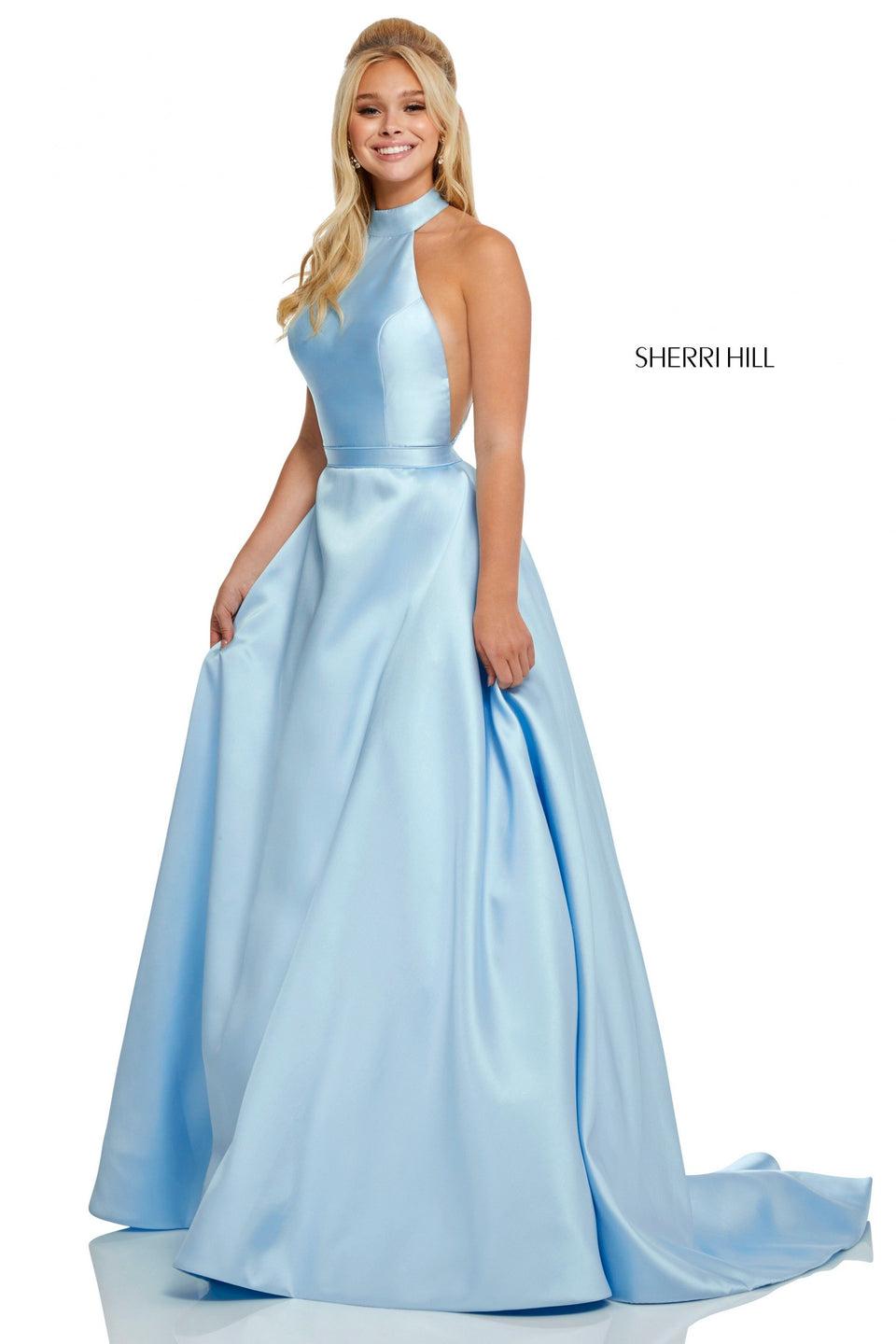 Sherri Hill Mikado High Neck Ball Gown With Lace Racerback