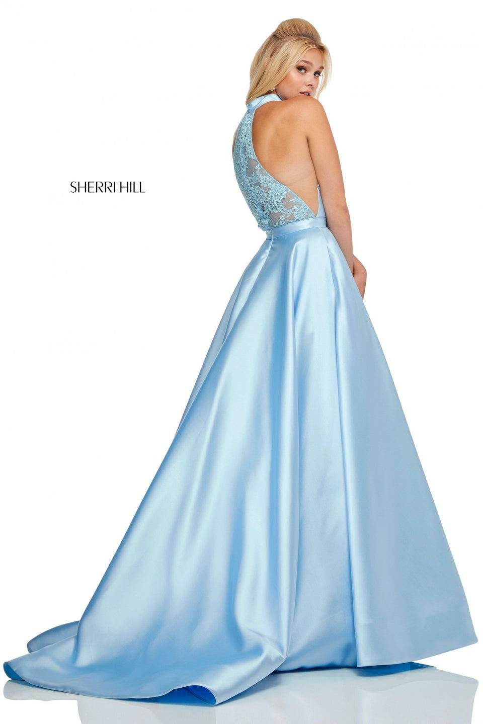 Sherri Hill Mikado High Neck Ball Gown With Lace Racerback
