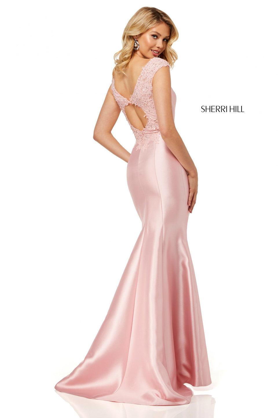 Sherri Hill Mikado Mermaid With A Lace Cap Sleeve Bodice And Cut Out Back