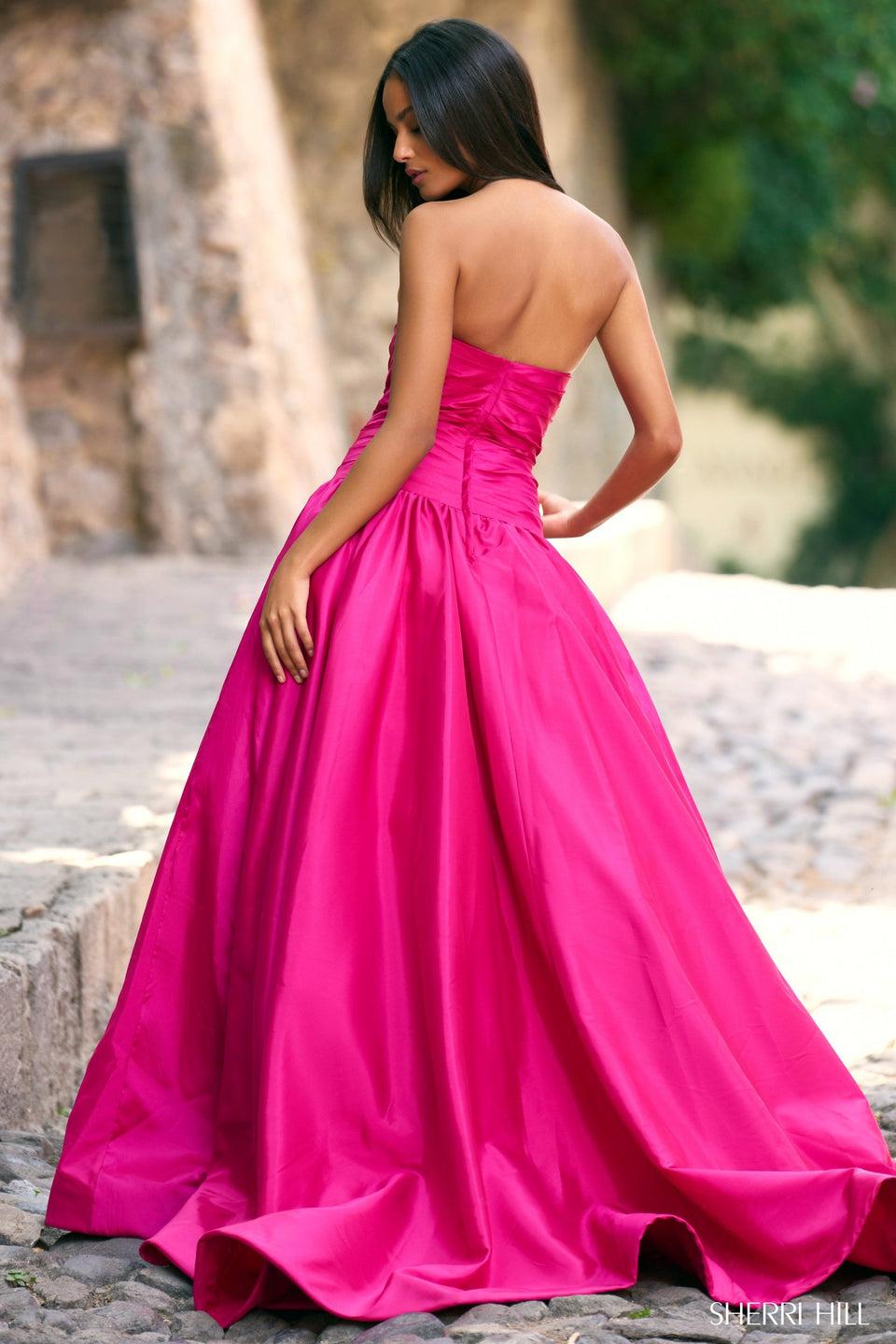 Sherri Hill Mikado Strapless Ballgown With Ruched Bodice And Beaded Trim