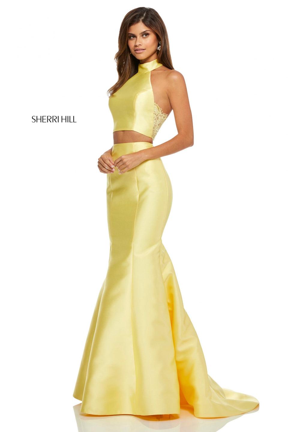 Sherri Hill Mikado Two-piece Mermaid With High Neck Bodice With Lace On The Back