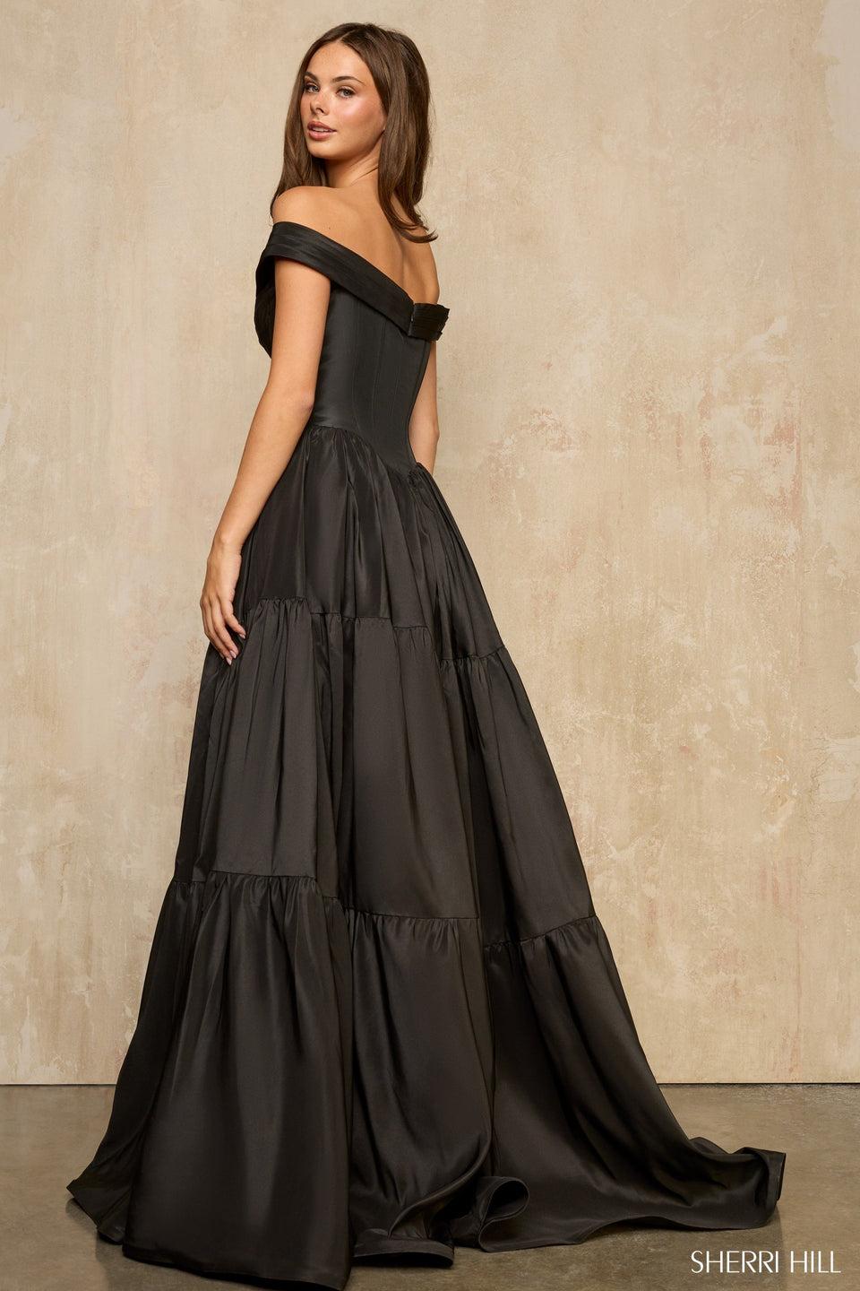 Sherri Hill Off The Shoulder Ballgown With Deep V Illusion Neckline