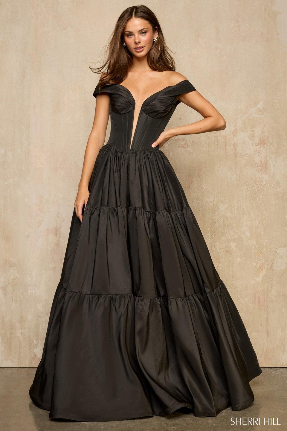 Sherri Hill Off The Shoulder Ballgown With Deep V Illusion Neckline