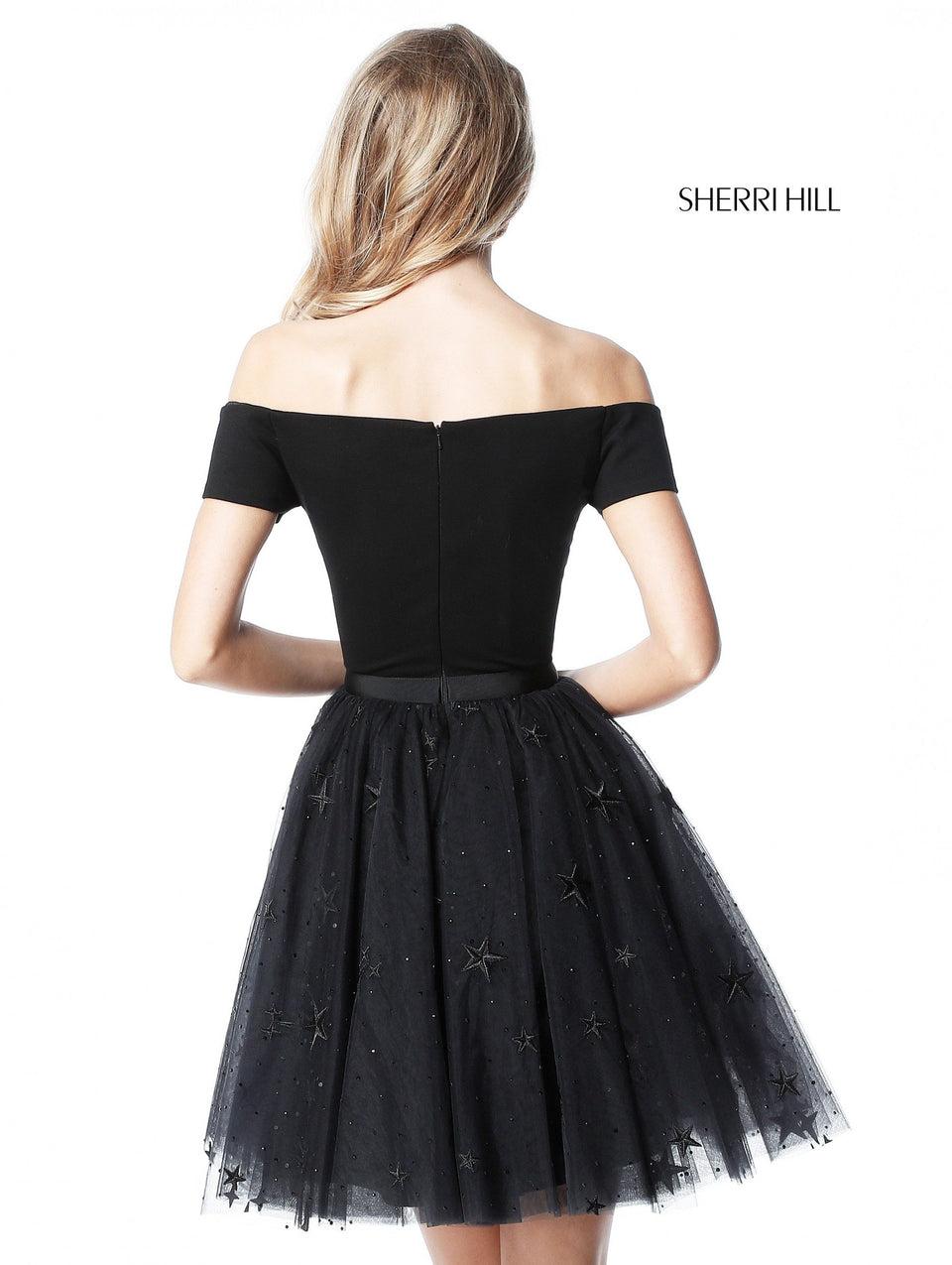 Sherri Hill Off-the-shoulder Bodice And Tulle A-line Cocktail Skirt With Star Appliques