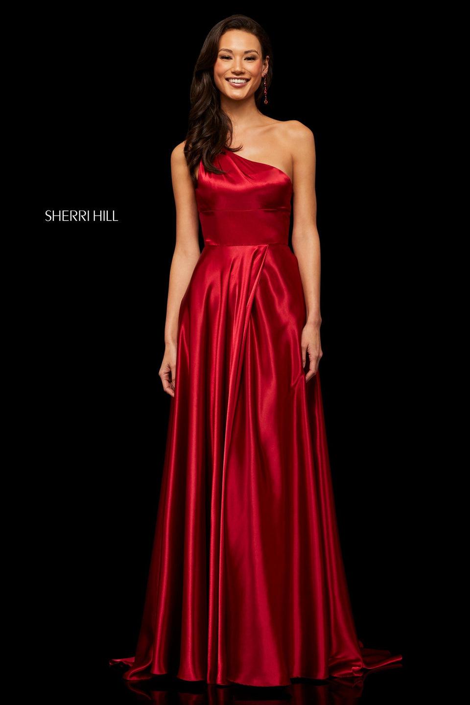 Sherri Hill One-shoulder Charmeuse Gown With Skirt Slit