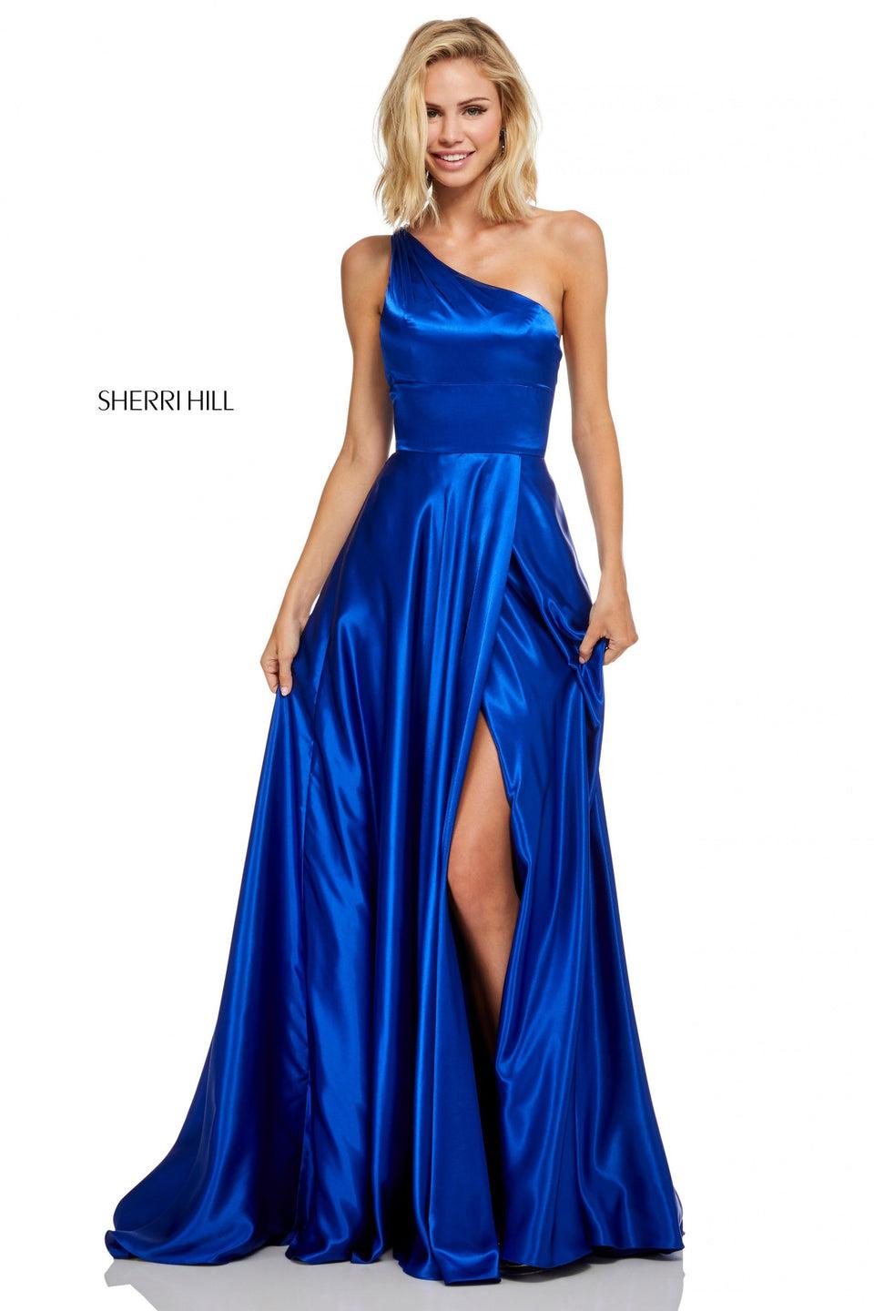 Sherri Hill One-shoulder Charmeuse Gown With Skirt Slit