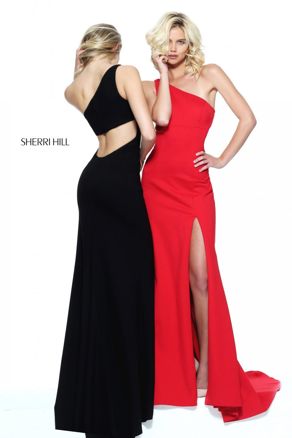 sherri hill One shoulder fitted scuba with an open back