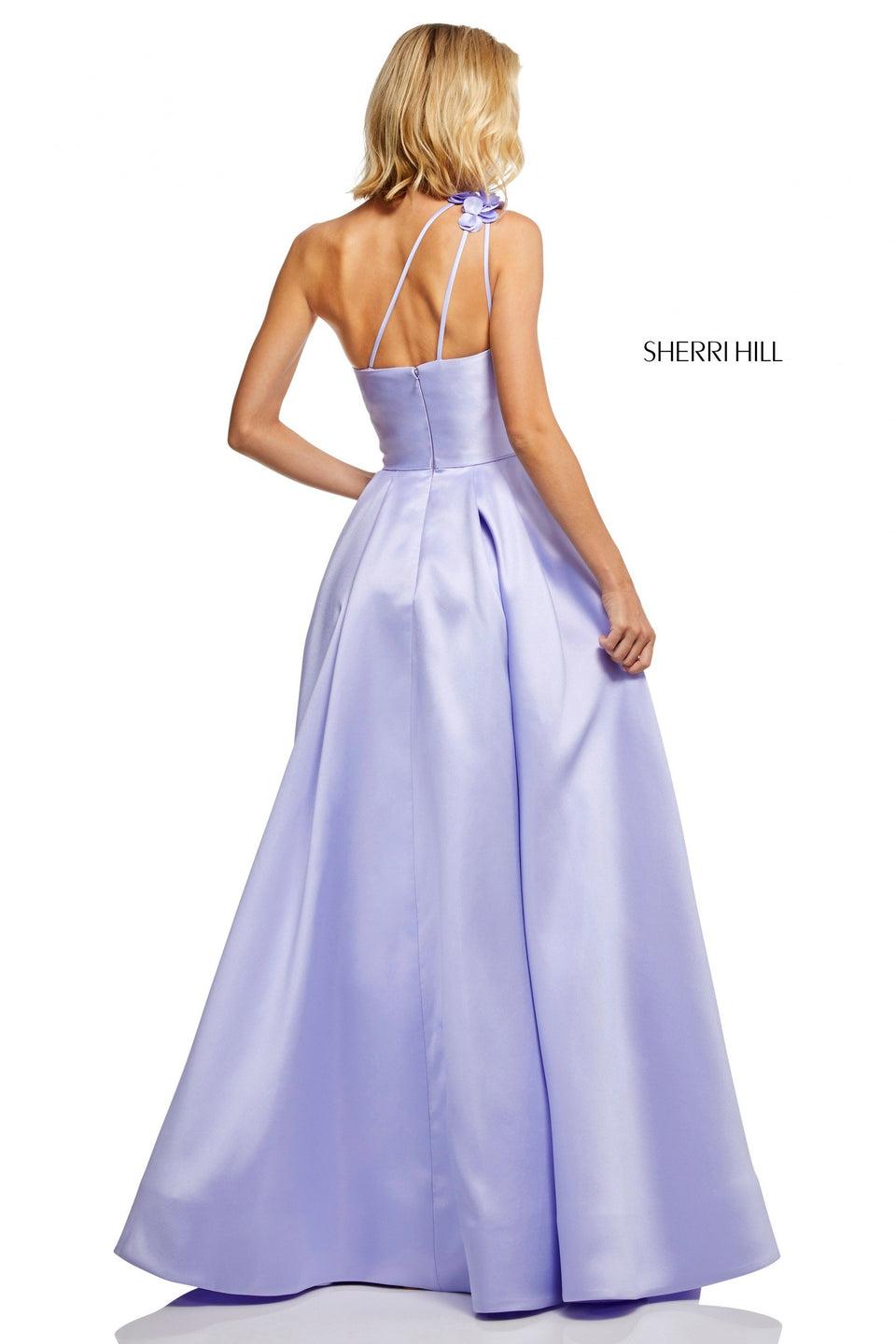 Sherri Hill One-shoulder Mikado A-line With Pockets And 3D Floral Applique On Strap