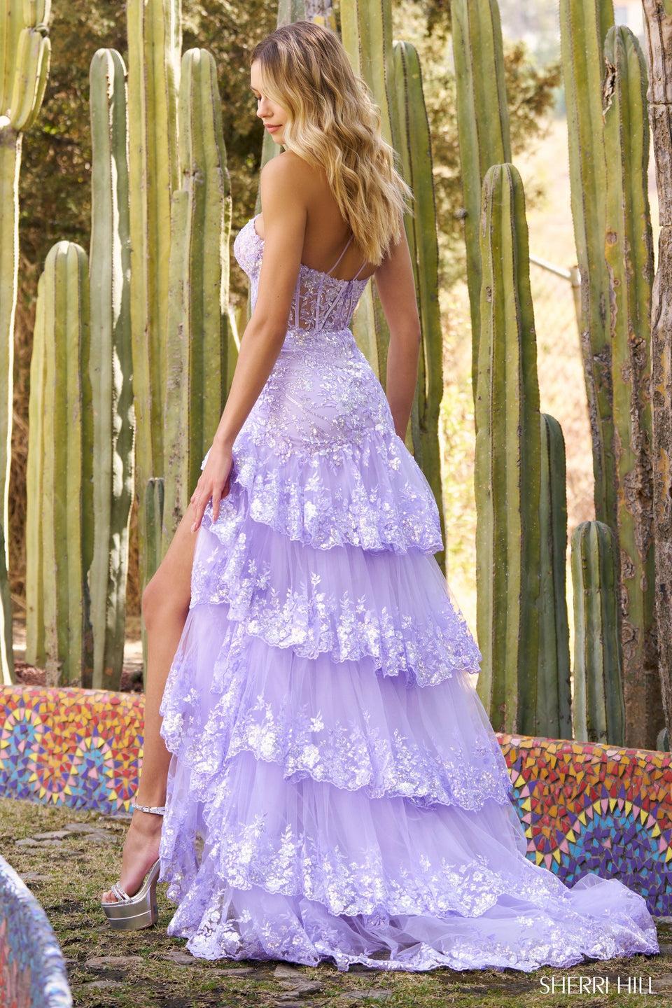 Sherri Hill One Shoulder Sequin Mermaid Gown With Ruffle Skirt Slit