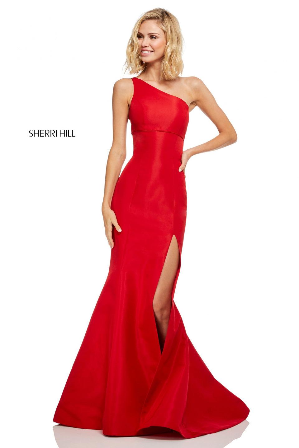 sherri hill One-shoulder taffeta mermaid with a cut out back sherri hill One-shoulder taffeta mermaid with a cut out back