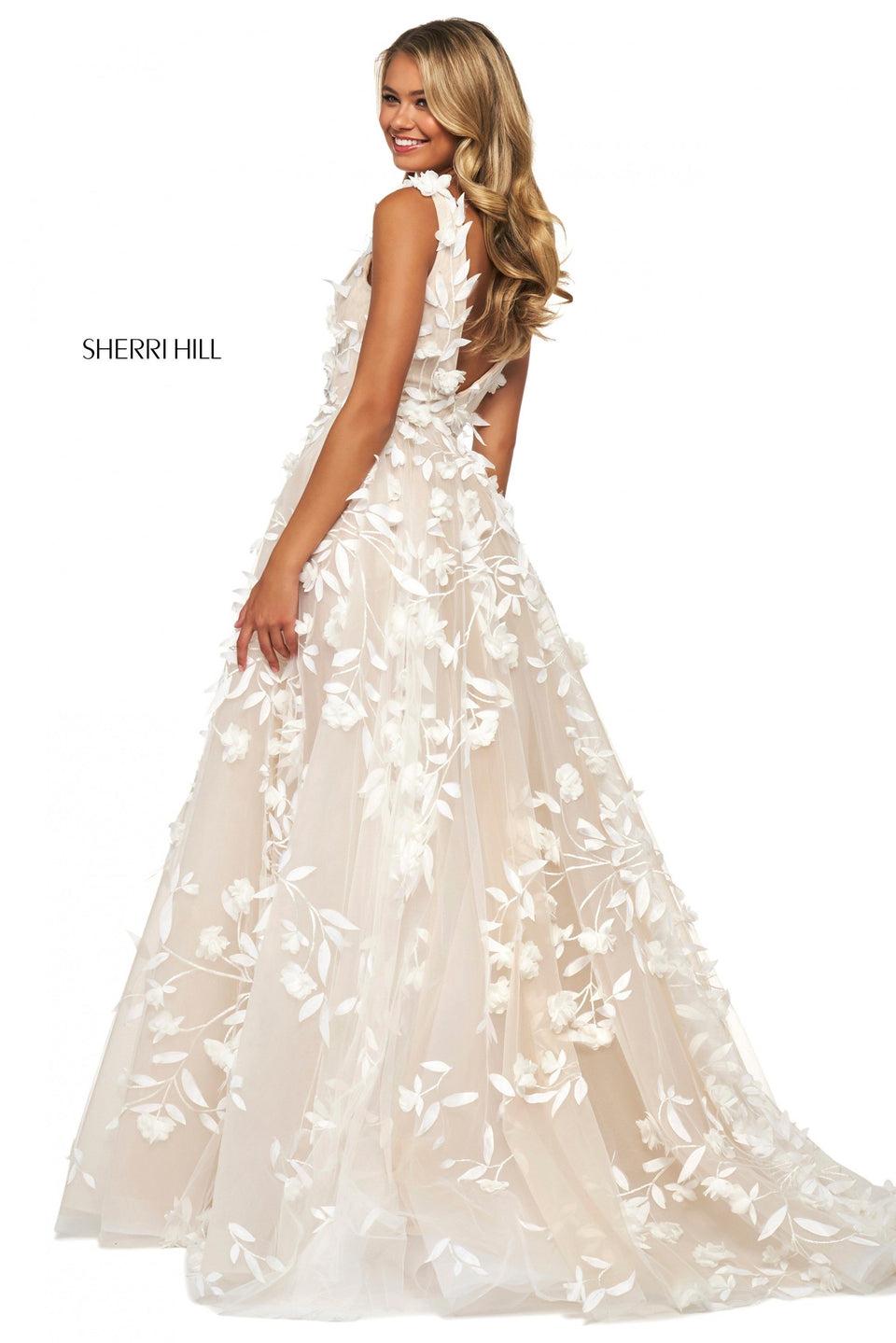 Sherri Hill Organza A-line With Floral Appliques Plunging Neckline And Low Back