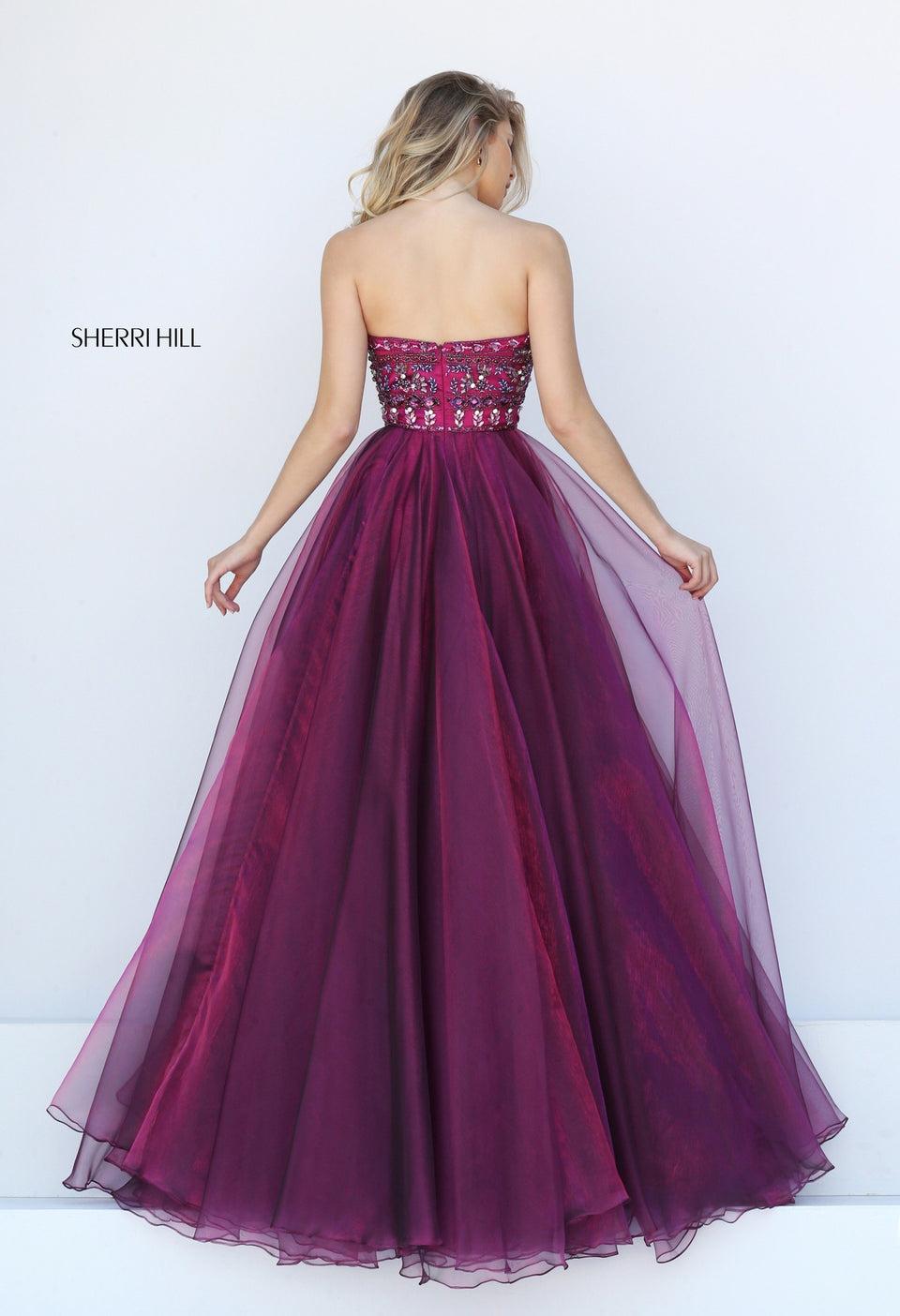 Sherri Hill Organza Sequined Beaded Bodice A-line Gown
