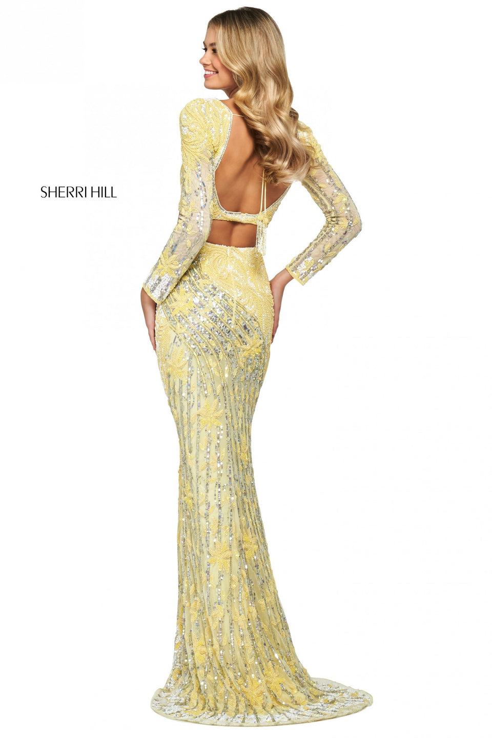 Sherri Hill Pattern Beaded Column Dress With Lace Up Back