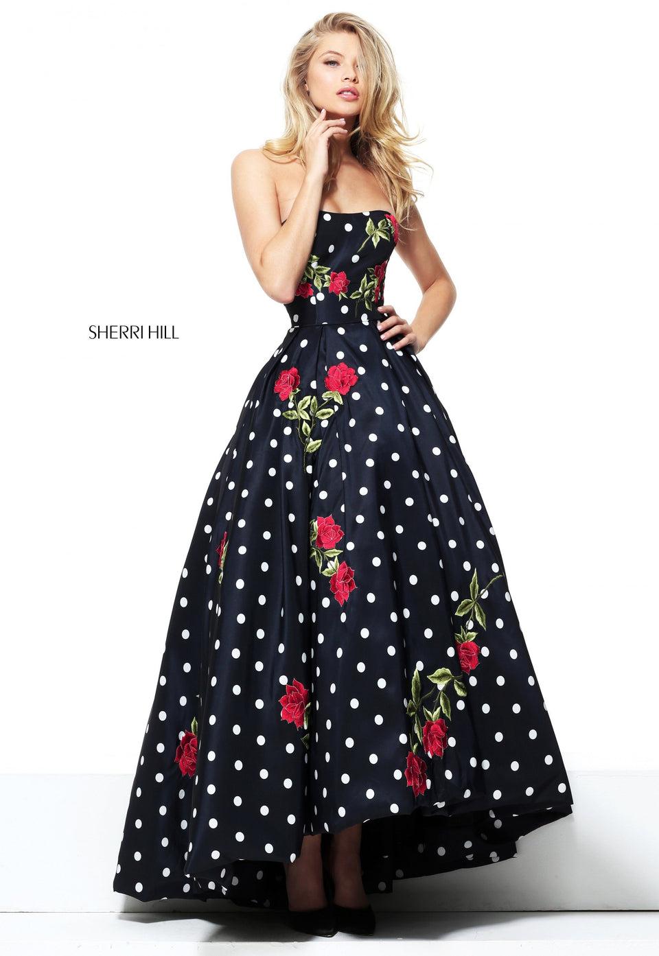 Sherri Hill Polka Dot And Flower Appliqued Audrey Length Gown