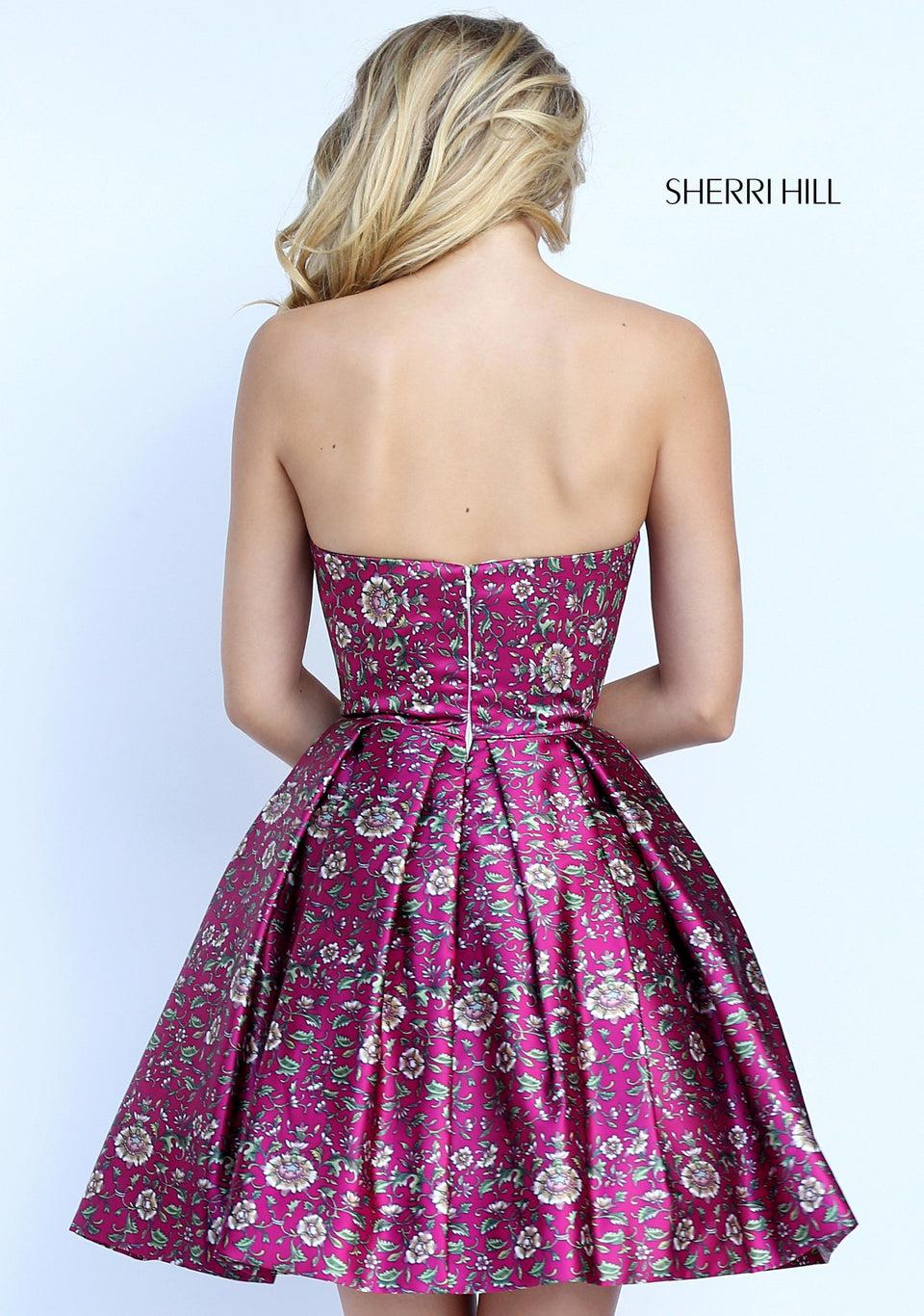 Sherri Hill Printed A-line Cocktail Dress With Strapless Sweetheart Neckline