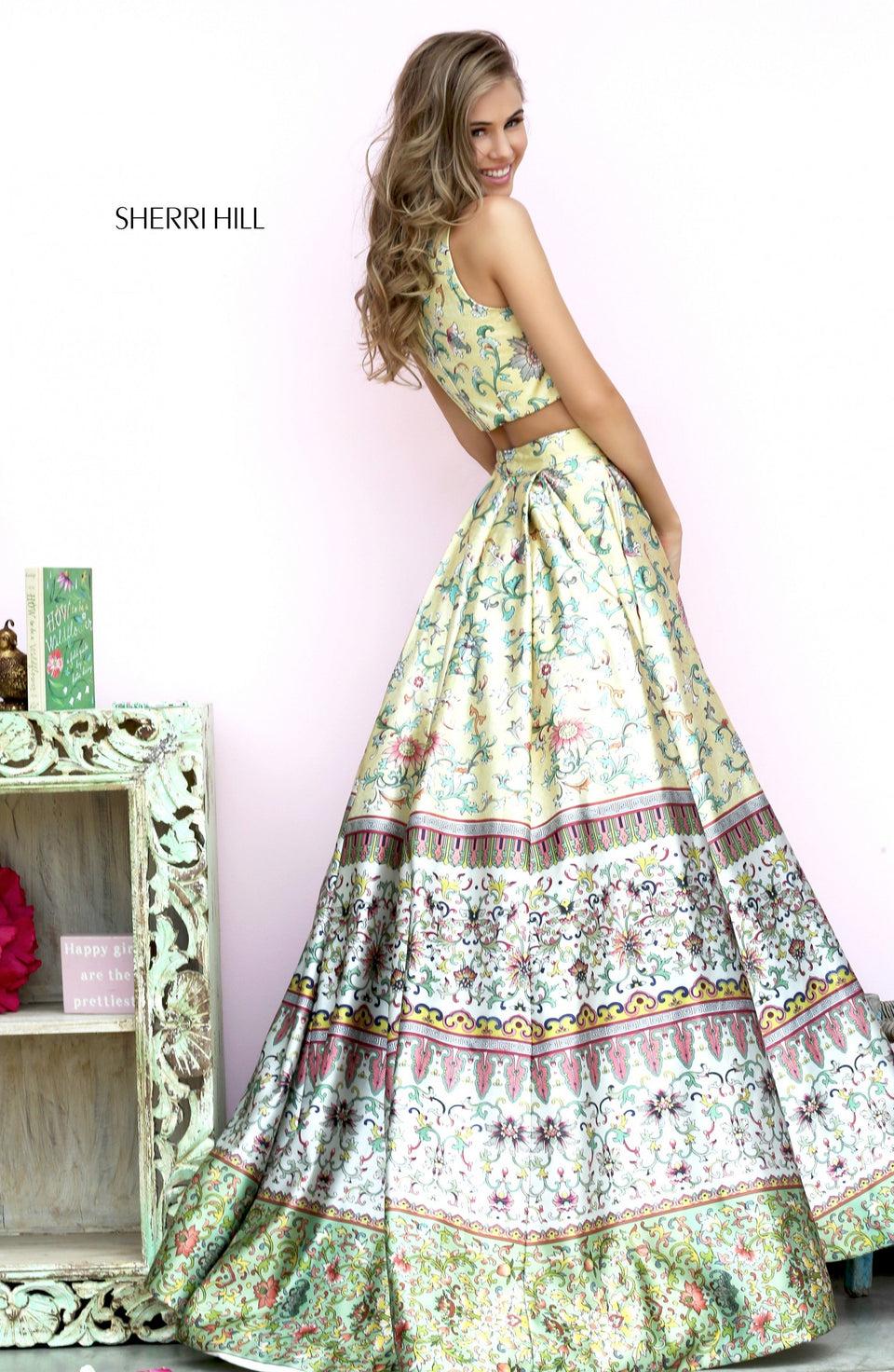 Sherri Hill Printed Two-piece Ball Gown With Turtle Neck Bodice