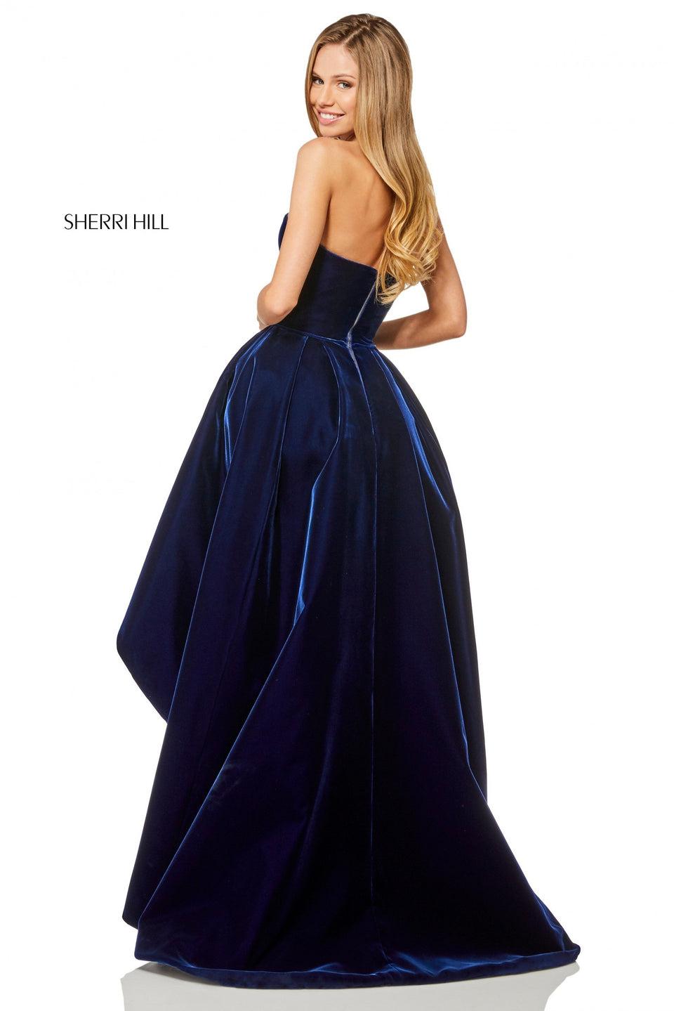 Sherri Hill Rich Velvet High-low Gown With Beaded Bow Pockets