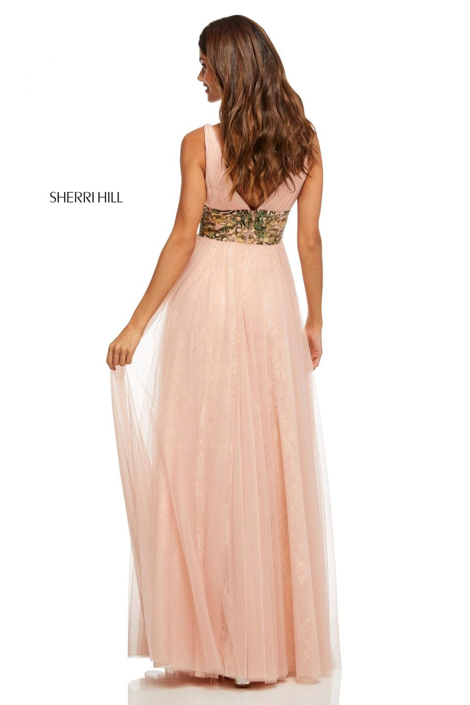 Sherri Hill Ruched Tulle And Lace A-line With Embroidered Waistband