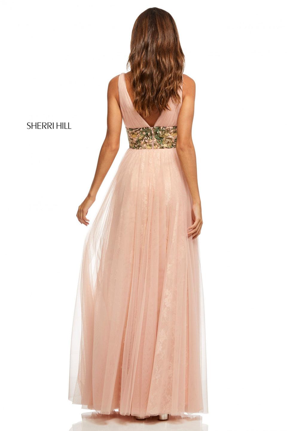 Sherri Hill Ruched Tulle And Lace A-line With Embroidered Waistband