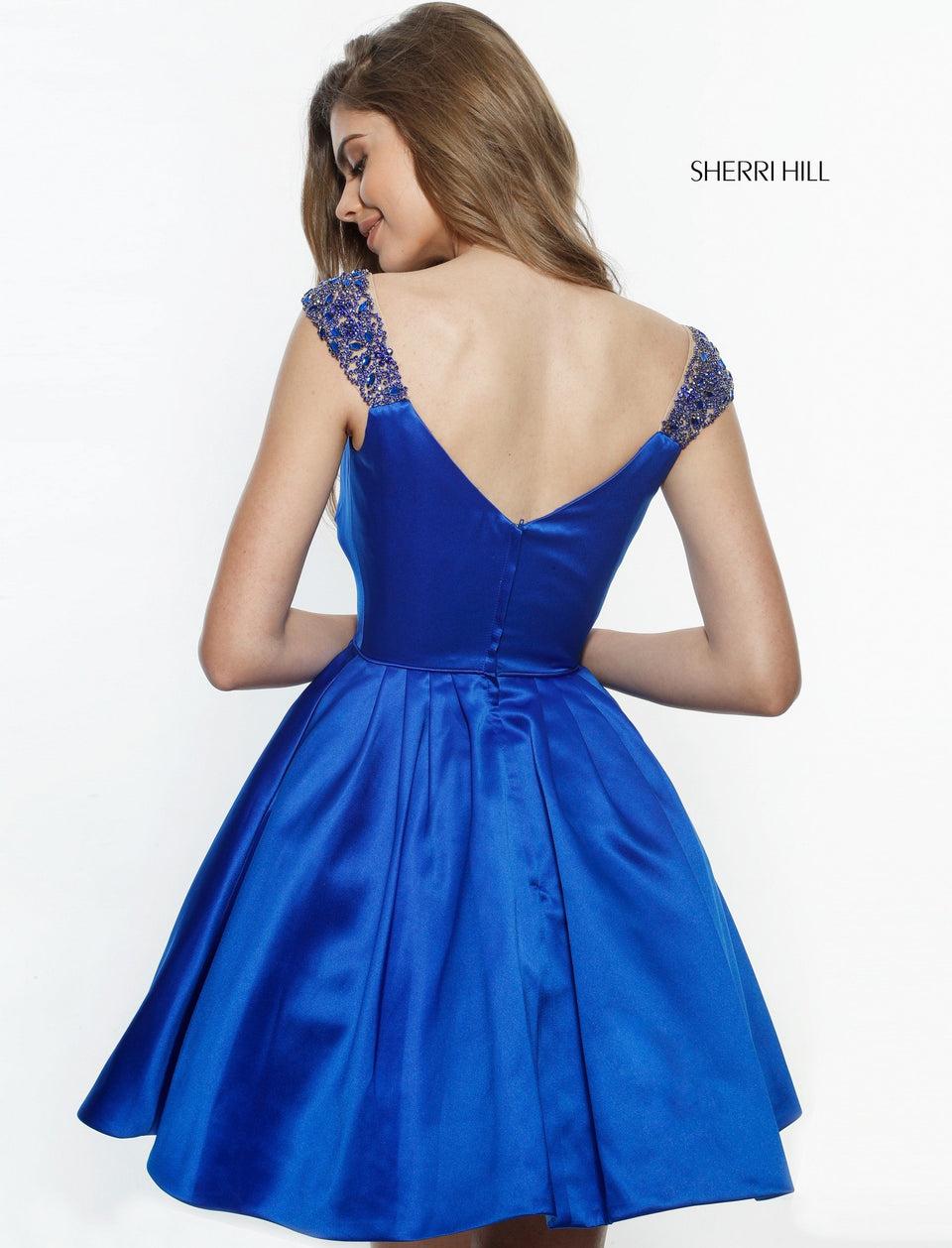 Sherri Hill Satin A-line Cocktail With Sweetheart Bodice And Bead Appliqued Straps