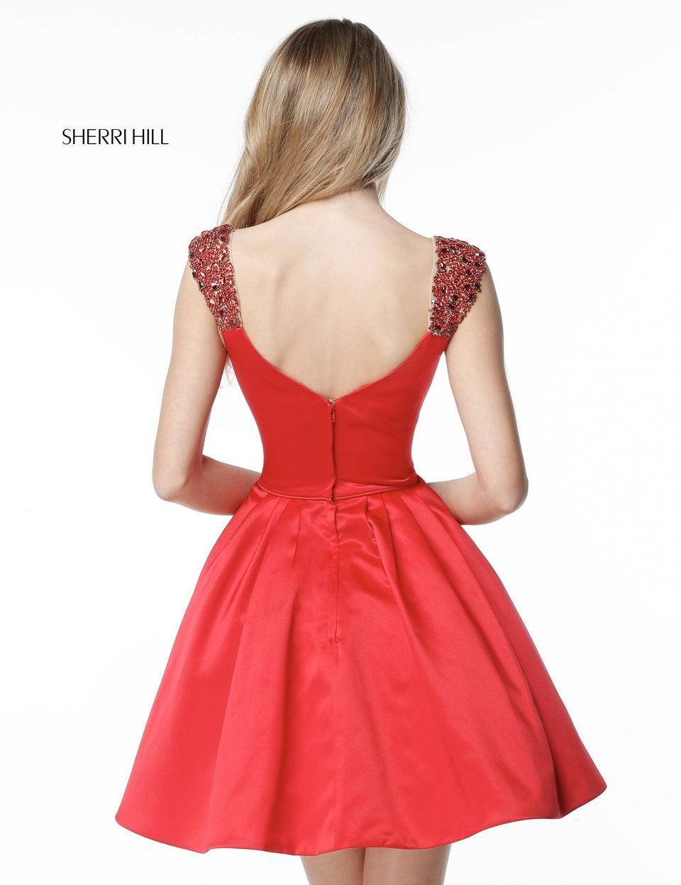 Sherri Hill Satin A-line Cocktail With Sweetheart Bodice And Bead Appliqued Straps
