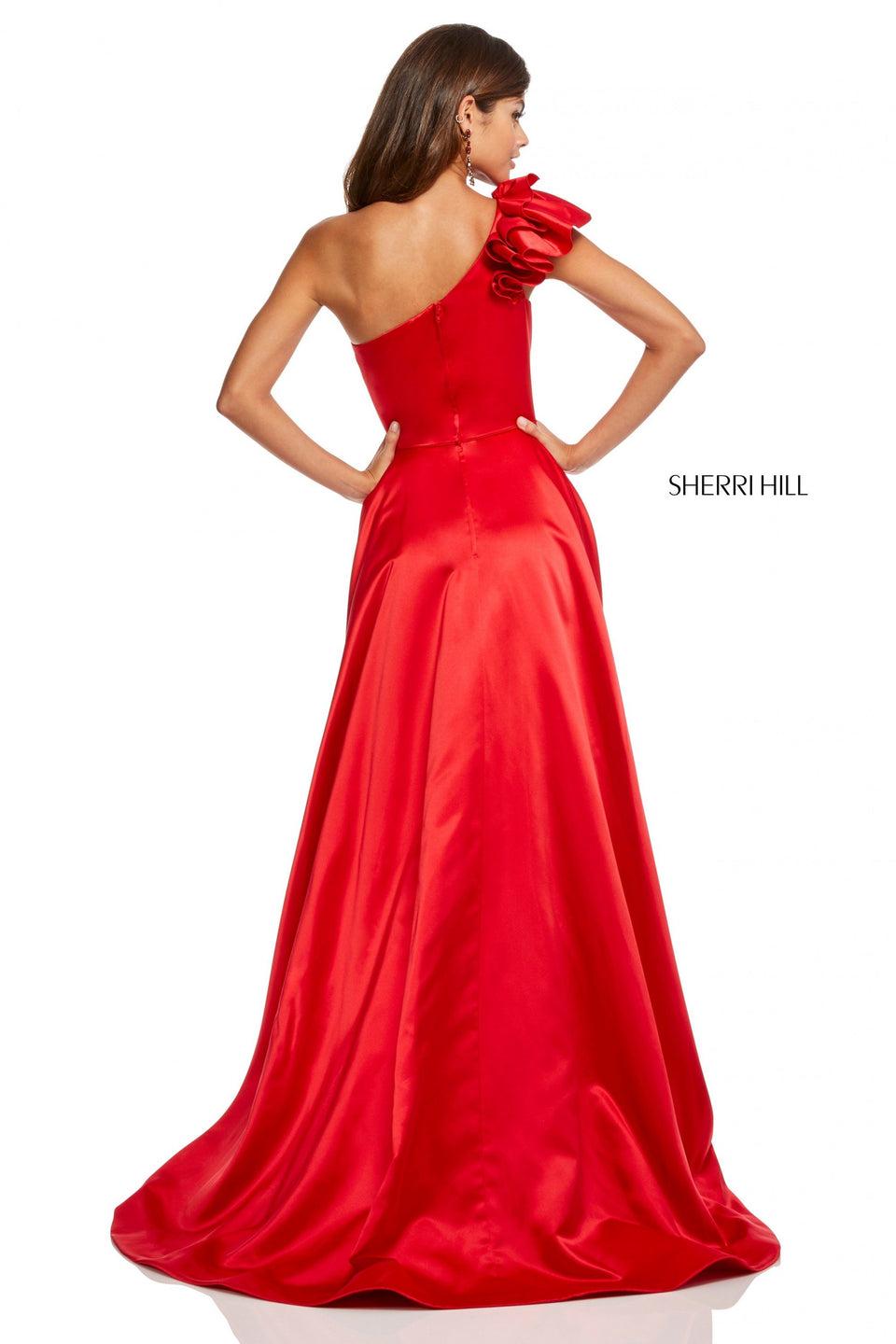 Sherri Hill Satin A-line Gown With A Ruffle One-shoulder