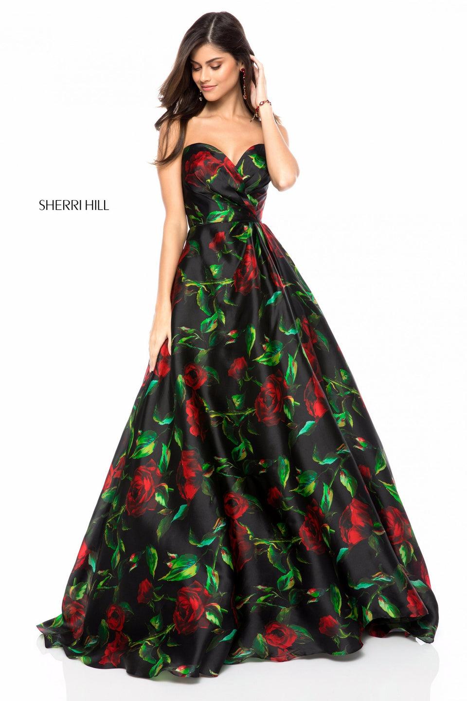 sherri hill Satin A-line gown with sweetheart bodice
