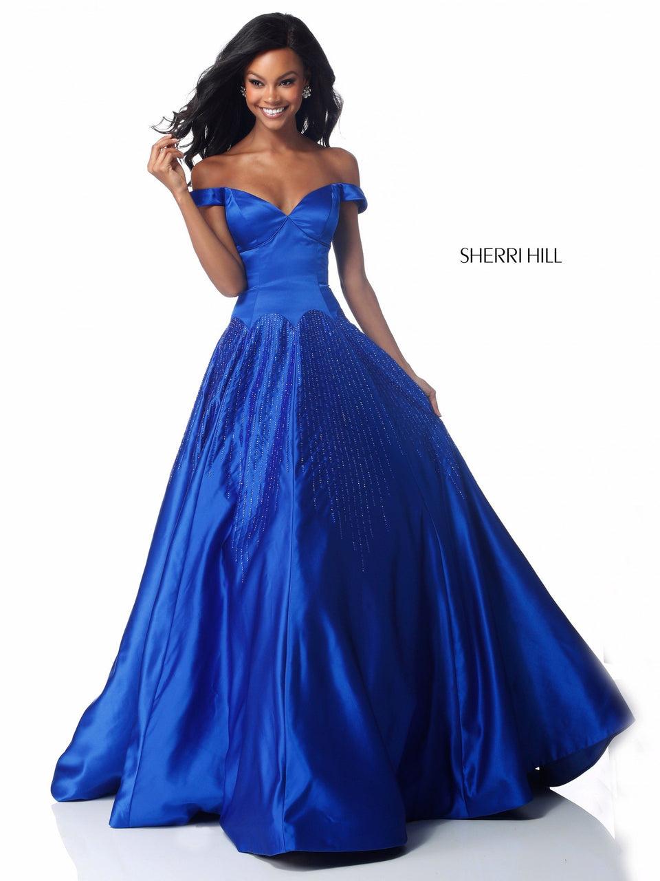 Sherri Hill Satin A-line Sweetheart Bodice With Off-the-shoulder Straps And Beaded Detail On Skirt